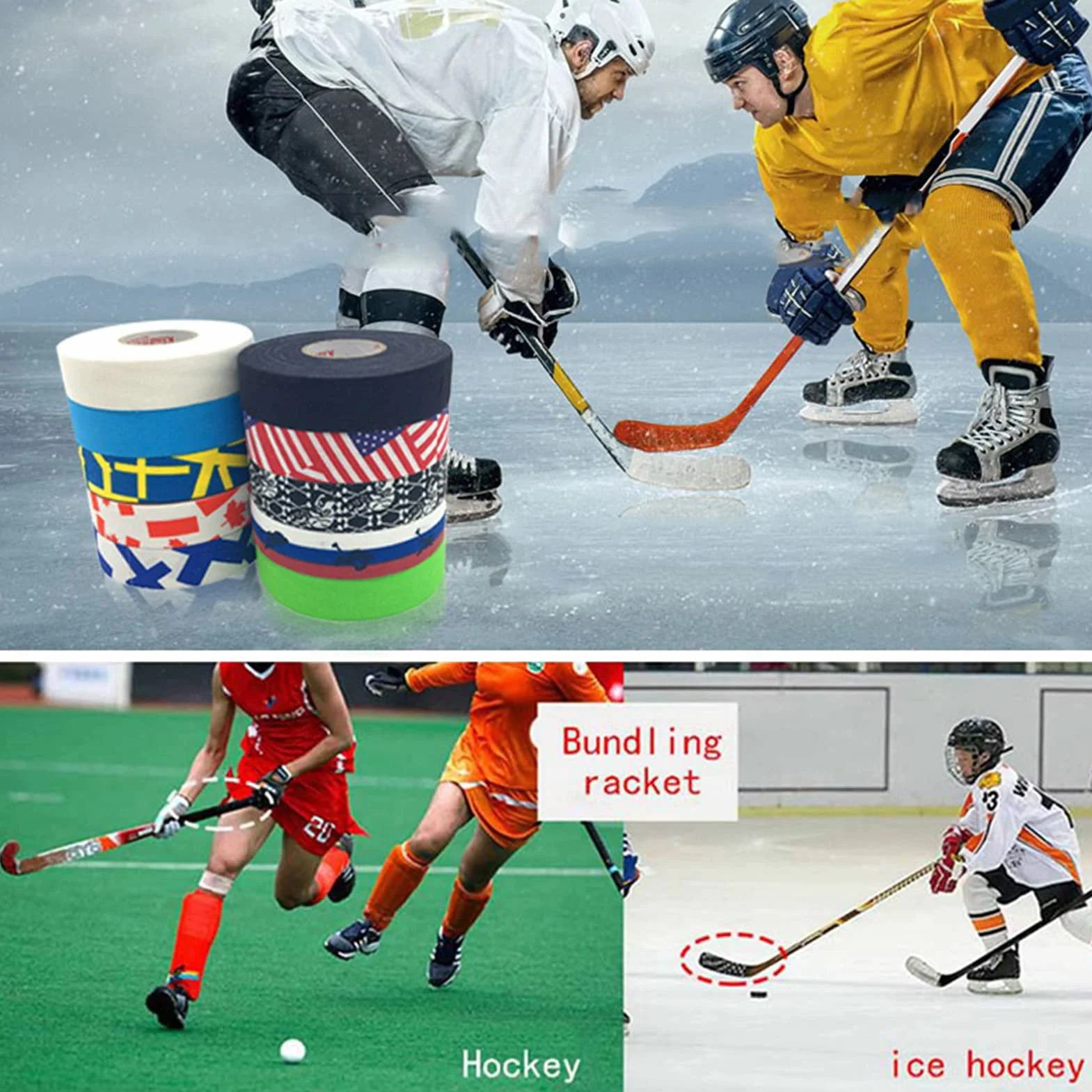 Ruban adhésif pour crosse de hockey 2,5 cm x 25 m polyester coton bleu