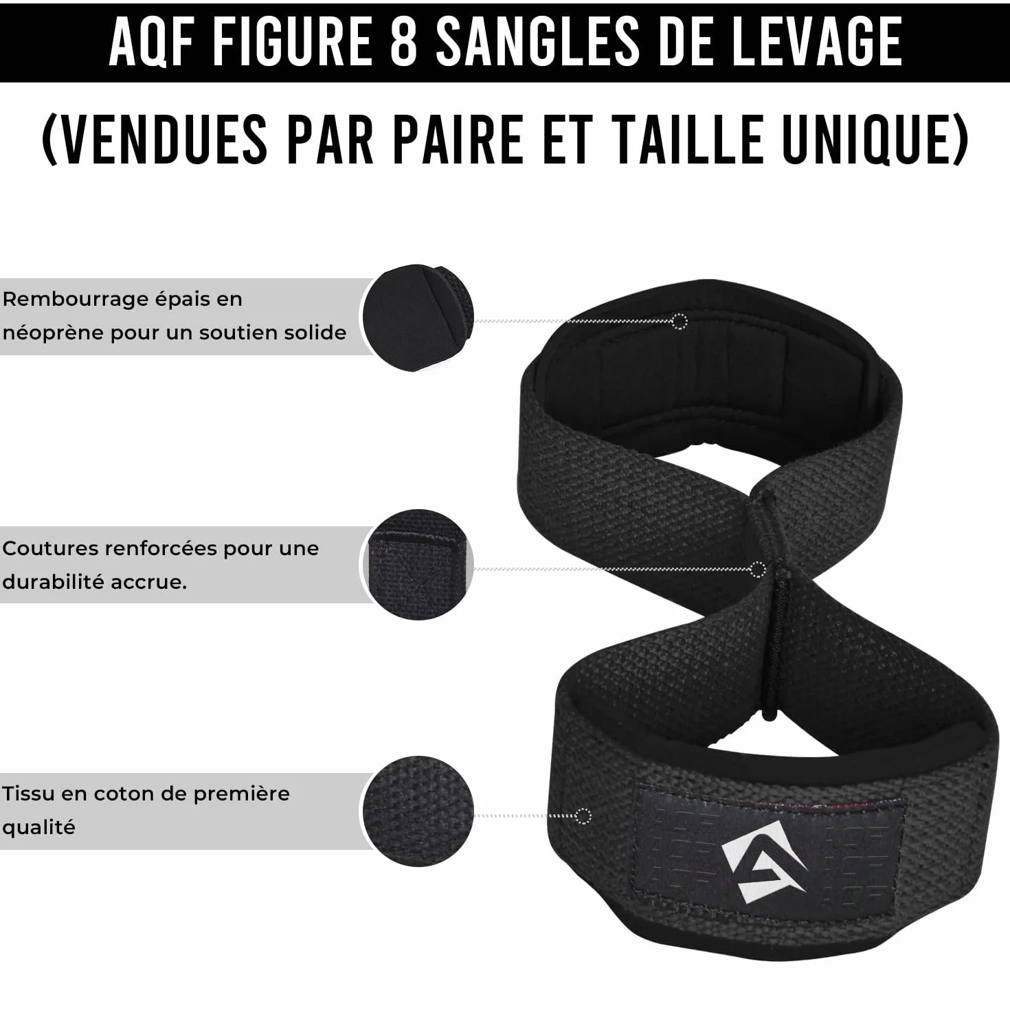 AQF Sangle de Tirage Musculation – Straps Poignet Rembourrés Néoprène Homme Femme Deadlift Powerlifting