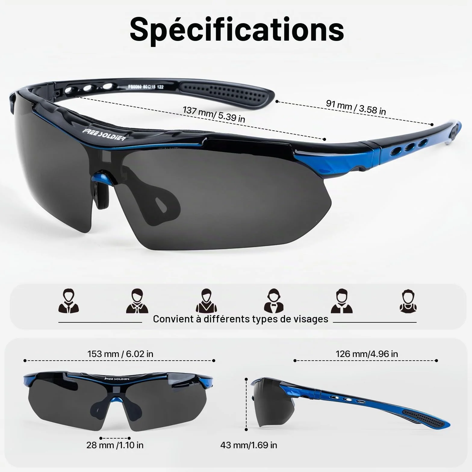 FREE SOLDIER Lunettes Cyclisme anti-UV400 Tactiques Militaires 5 en 1 pour VTT Airsoft Course à Pied Conduite Sports
