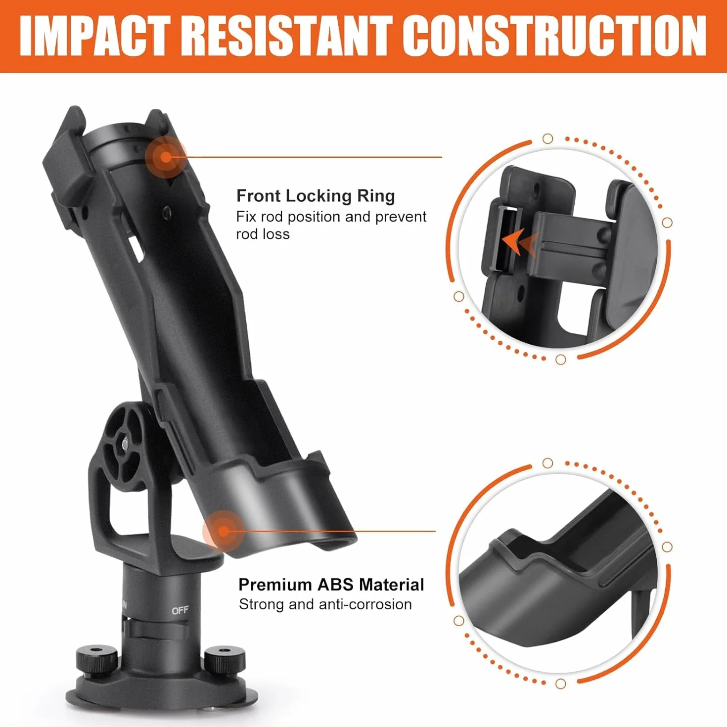 BOOSTEADY Support de Canne à Pêche pour Bateau et Kayak, Porte Canne Réglable 360° Montage Rail ou Pont