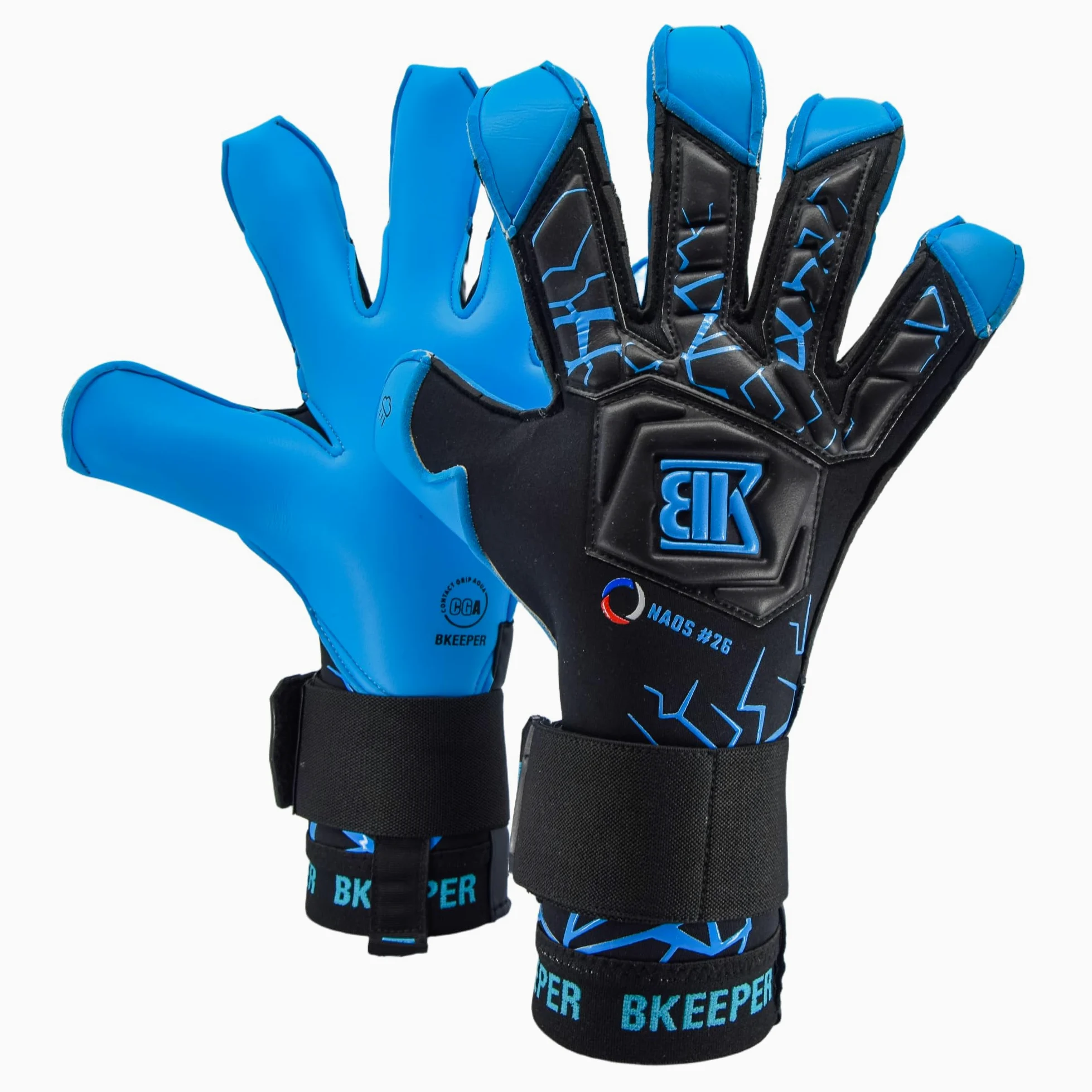 Gants de Gardien NAOS #26 Aqua, Noir & Cyan, Tailles 6 à 11, Coupe Hybride, pour Adultes, Mousse Contact Aqua