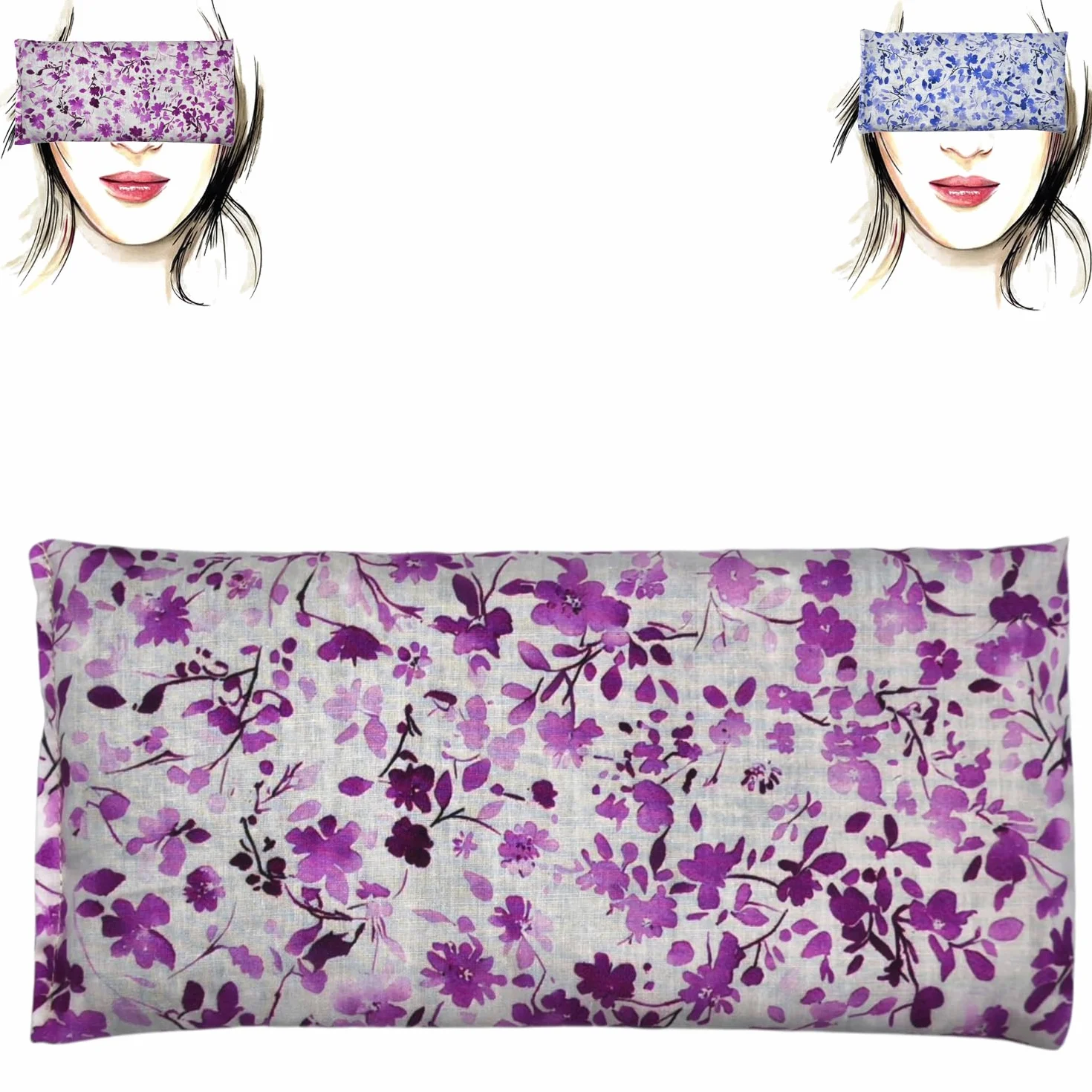 Coussin de Yoga pour les Yeux - Oreillers Pack 2 - Fleurs Fuchsia-Lilas - Lavande et Riz