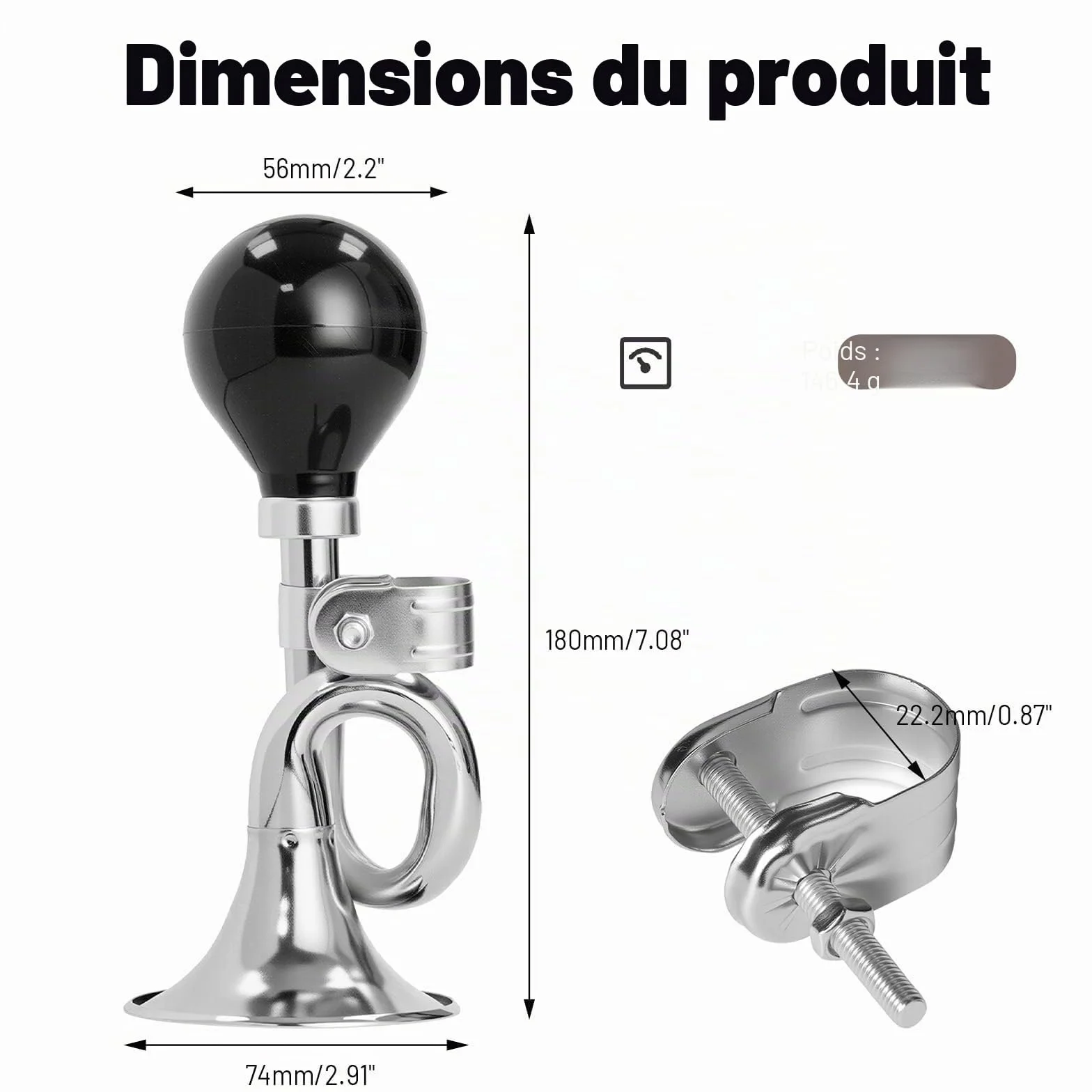 Klaxon de Vélo Rétro en Metal, Trompette Vélo Classique Noir, Design Rétro Métal Squeeze Bugle Klaxon, Avertisseur Sonore Bulb Klaxon de Bicyclette, avec Collier de Serrage Réglable