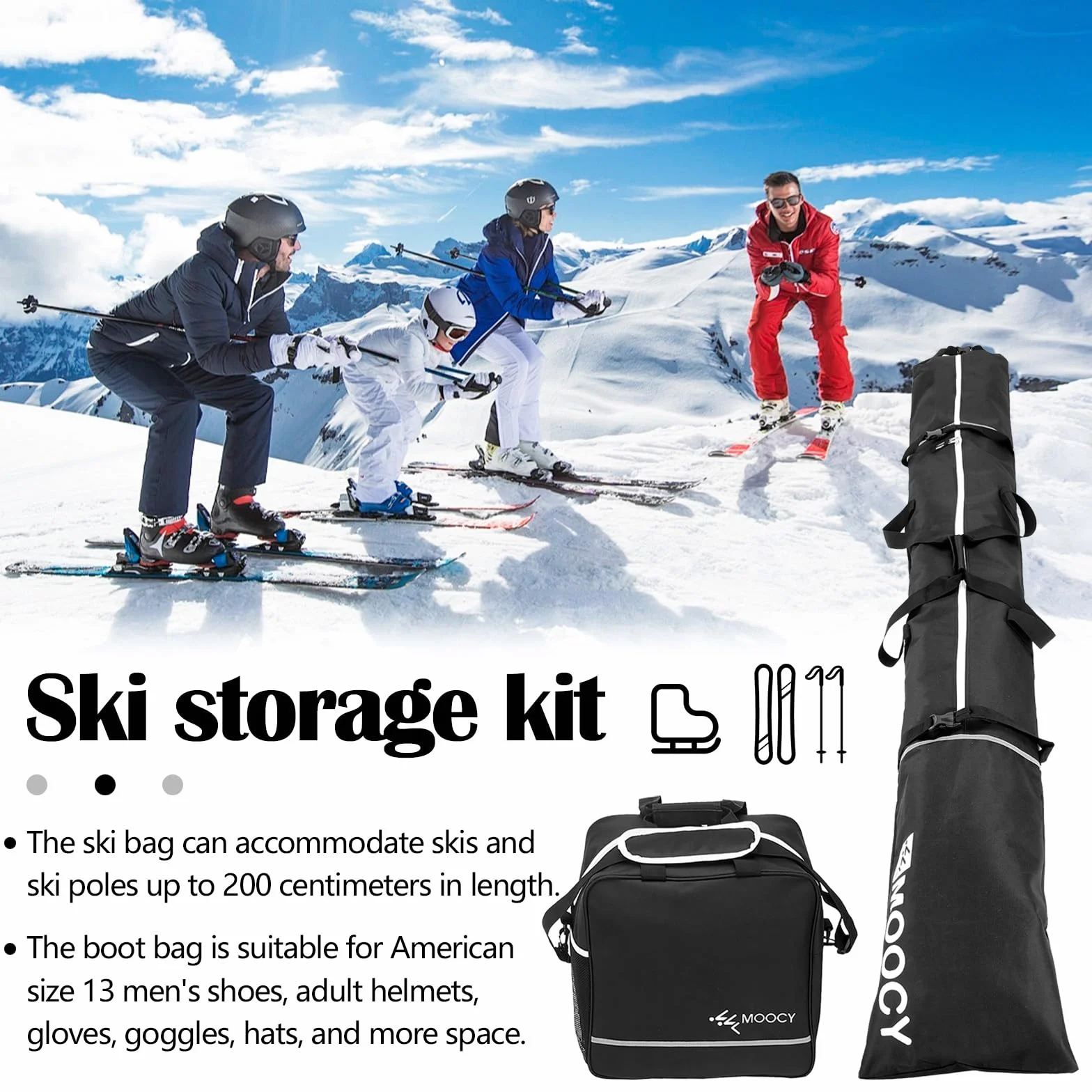 Aisny Ensemble sac à chaussures de ski 200 cm longueur réglable design à roulettes