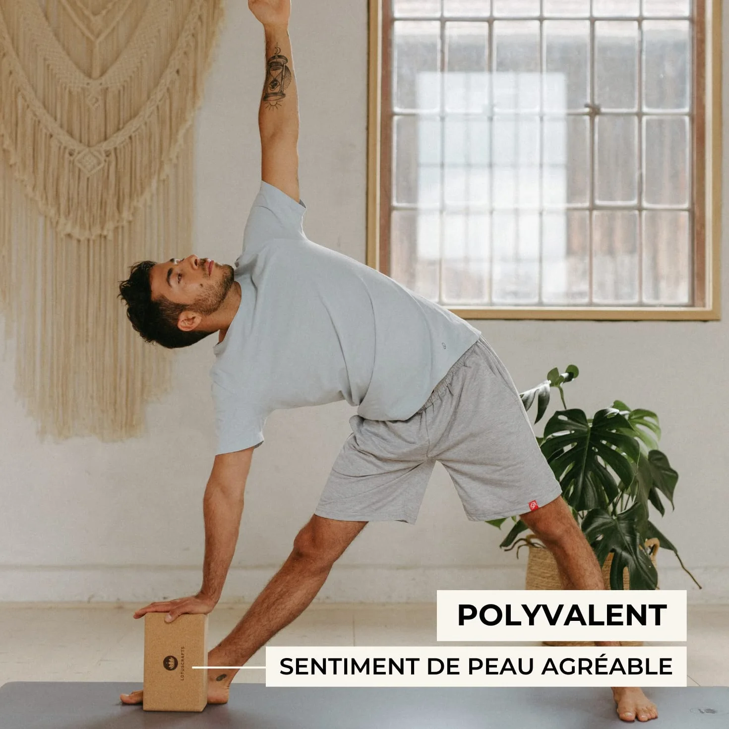 LOTUSCRAFTS Bloc de yoga en liège Supra Grip, brique de yoga pour pilates et yoga, fabriqué au Portugal