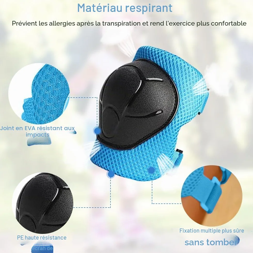 Mizikuu Protection Roller Enfant 7 en 1 Casque Vélo Enfant Kit Réglables Coudières Genouillère Protège Poignets Bleu