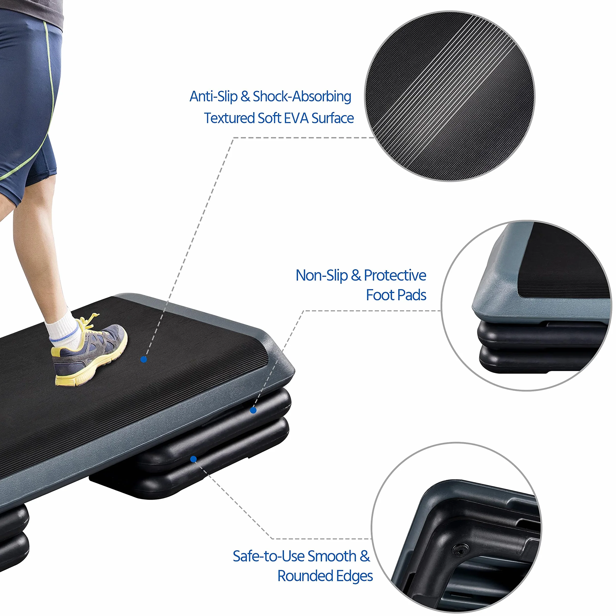 Yaheetech Stepper d'Aérobic Step Fitness 110 x 43 cm Hauteur Réglable 3 Niveaux 11cm/16cm/21cm Charge Max. 250kg