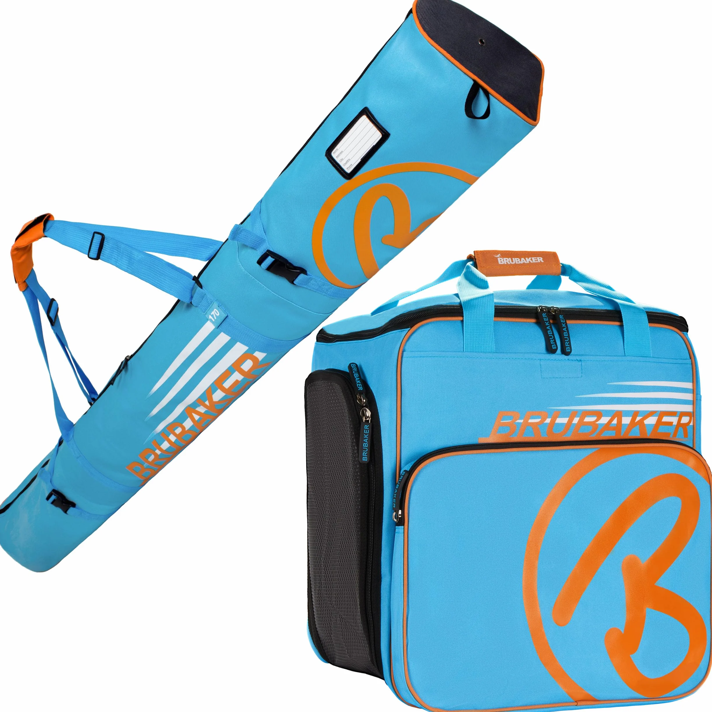 BRUBAKER Set de Ski Champion 170 cm Bleu Orange Housse à Skis Sac à Chaussures