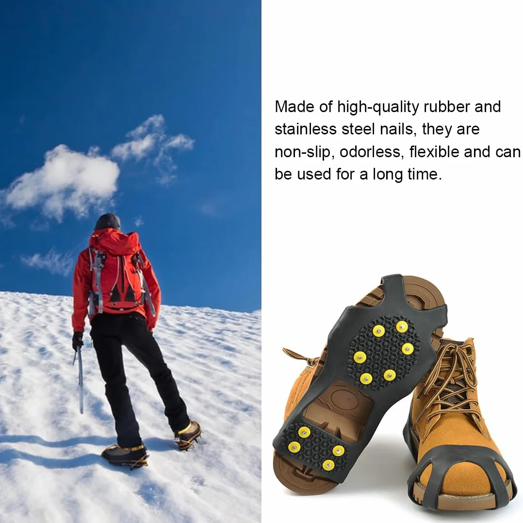 Crampons Antidérapants Remplaçables pour Chaussures, Grips à Glace, Pointes en Acier Inoxydable, Neige et Glace Randonnée Hiver (Taille L)