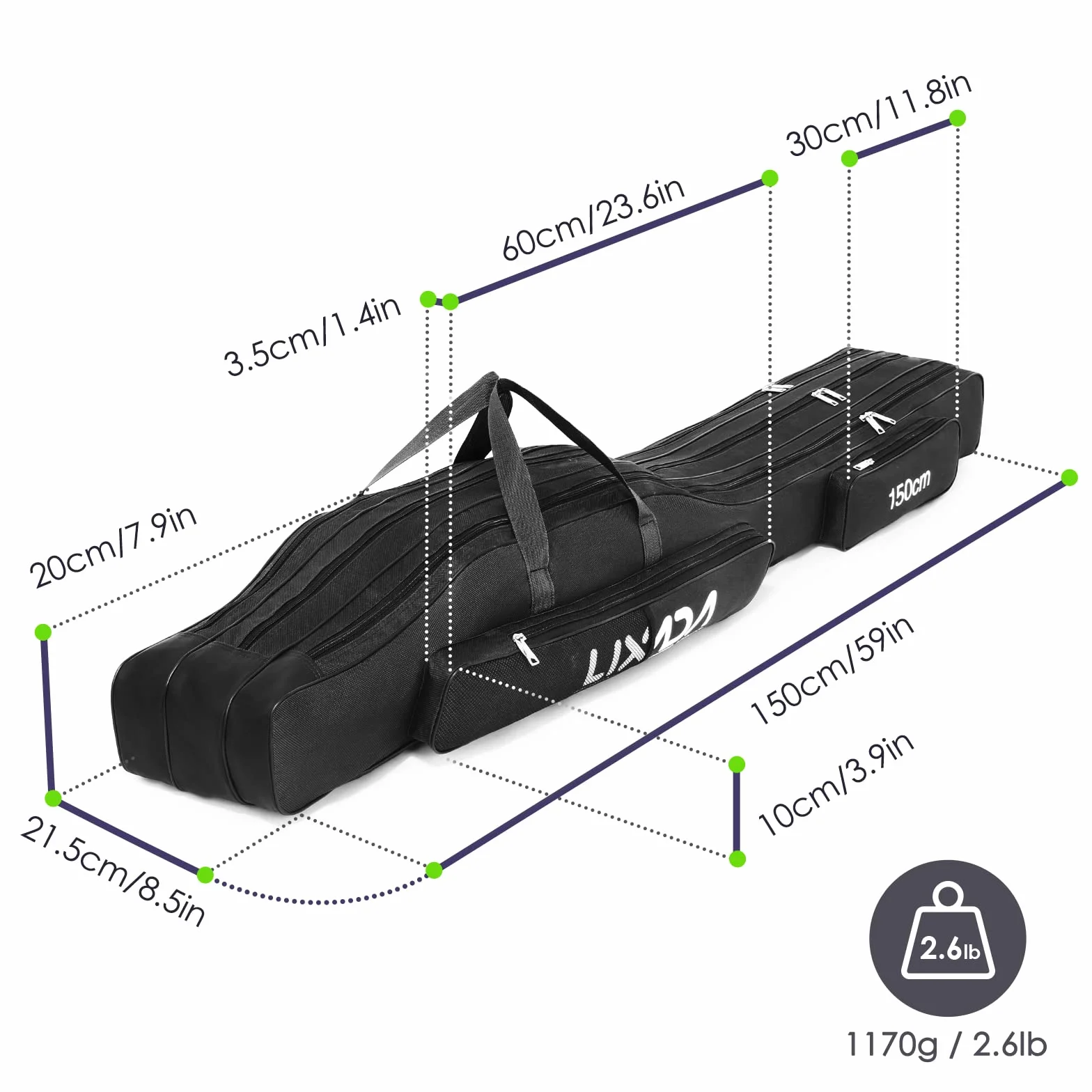 Lixada Sac de Canne à Pêche Portable à Roulettes Trois Couches Pliant