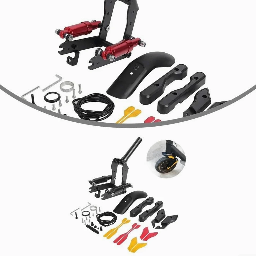 Réducteur de vibrations de suspension avant en alliage d'aluminium pour trottinette électrique Ninebot Max avec kit de garde-boue pour réduire les chocs et protéger contre les éclaboussures. Version
