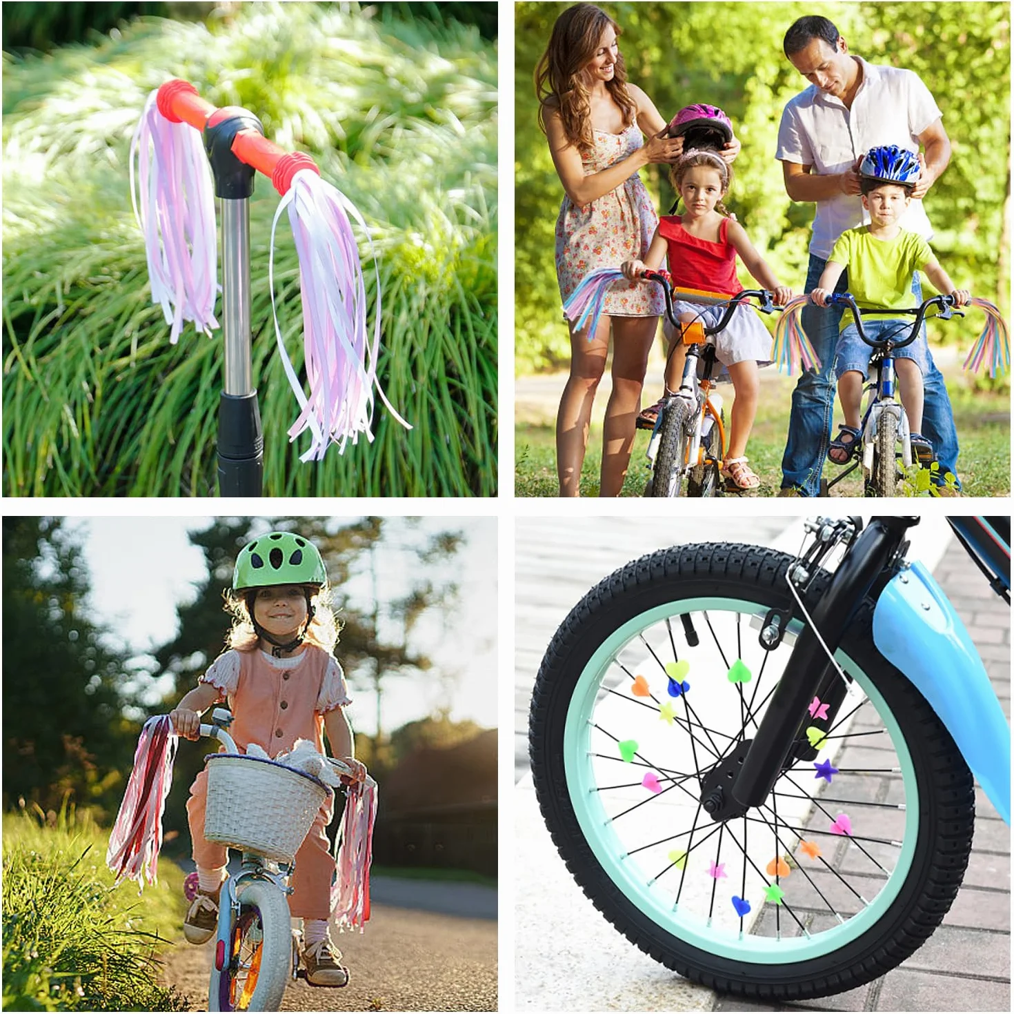 Accessoires de Vélo pour Filles: 2 Paires de Tassels et 36 Perles de Rayons, Rubans à Pompons Colorés Banderoles de Guidon