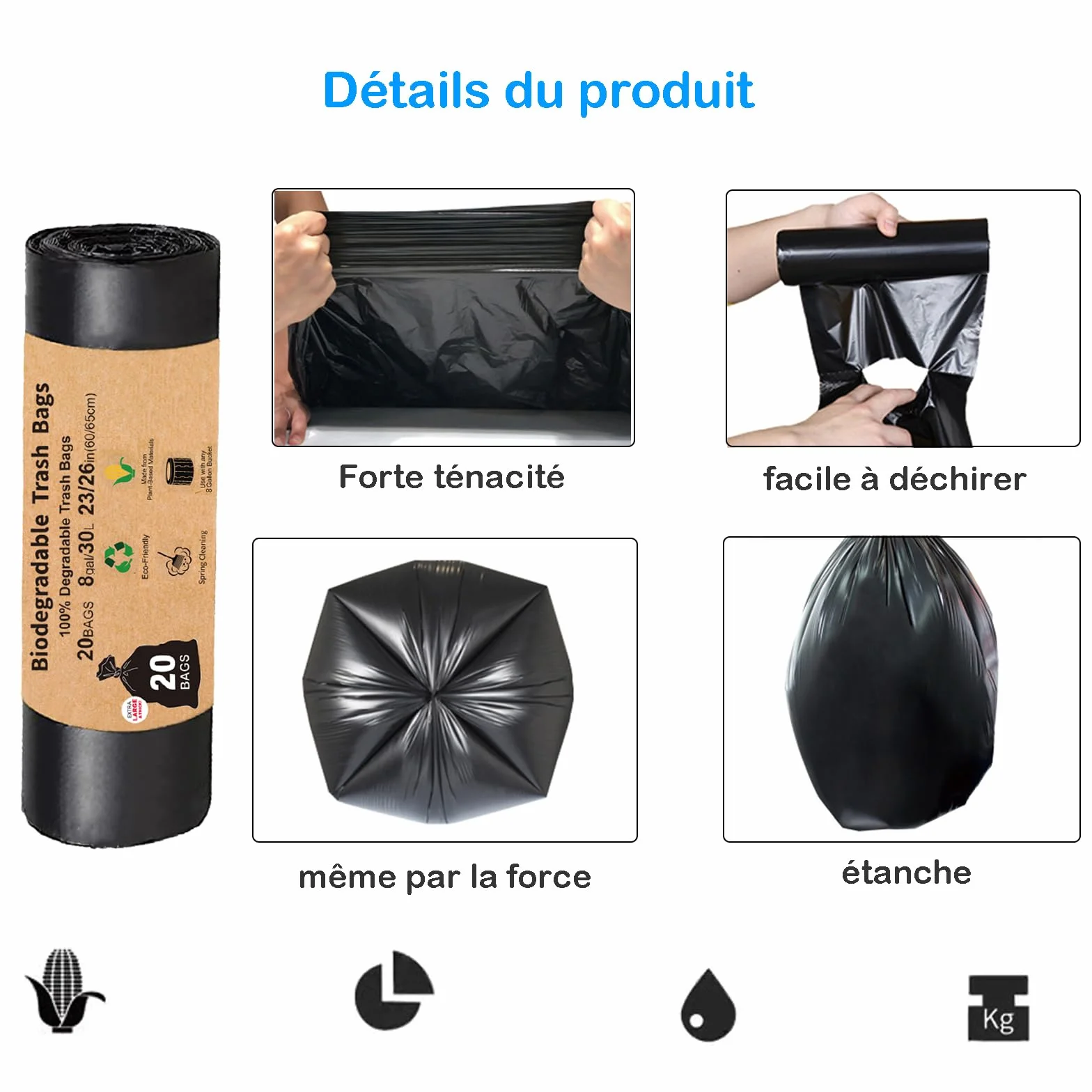 Sacs de toilette compostables camping 40 pièces 8 gallons 30 litres pour toilette portable extérieur