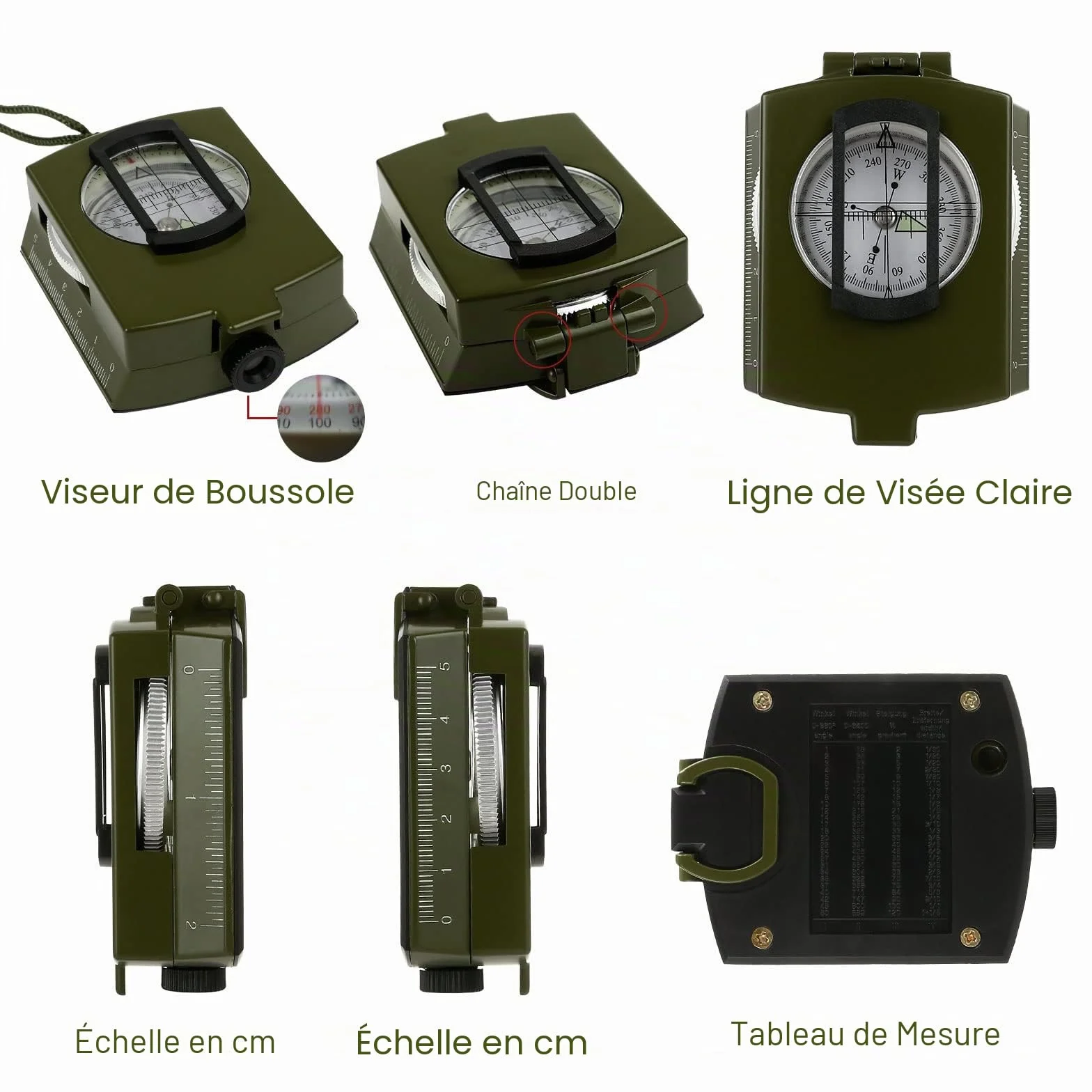 Boussole Multifonctionnelle Professionnelle Militaire en Métal Vert Armée pour Randonnée Camping