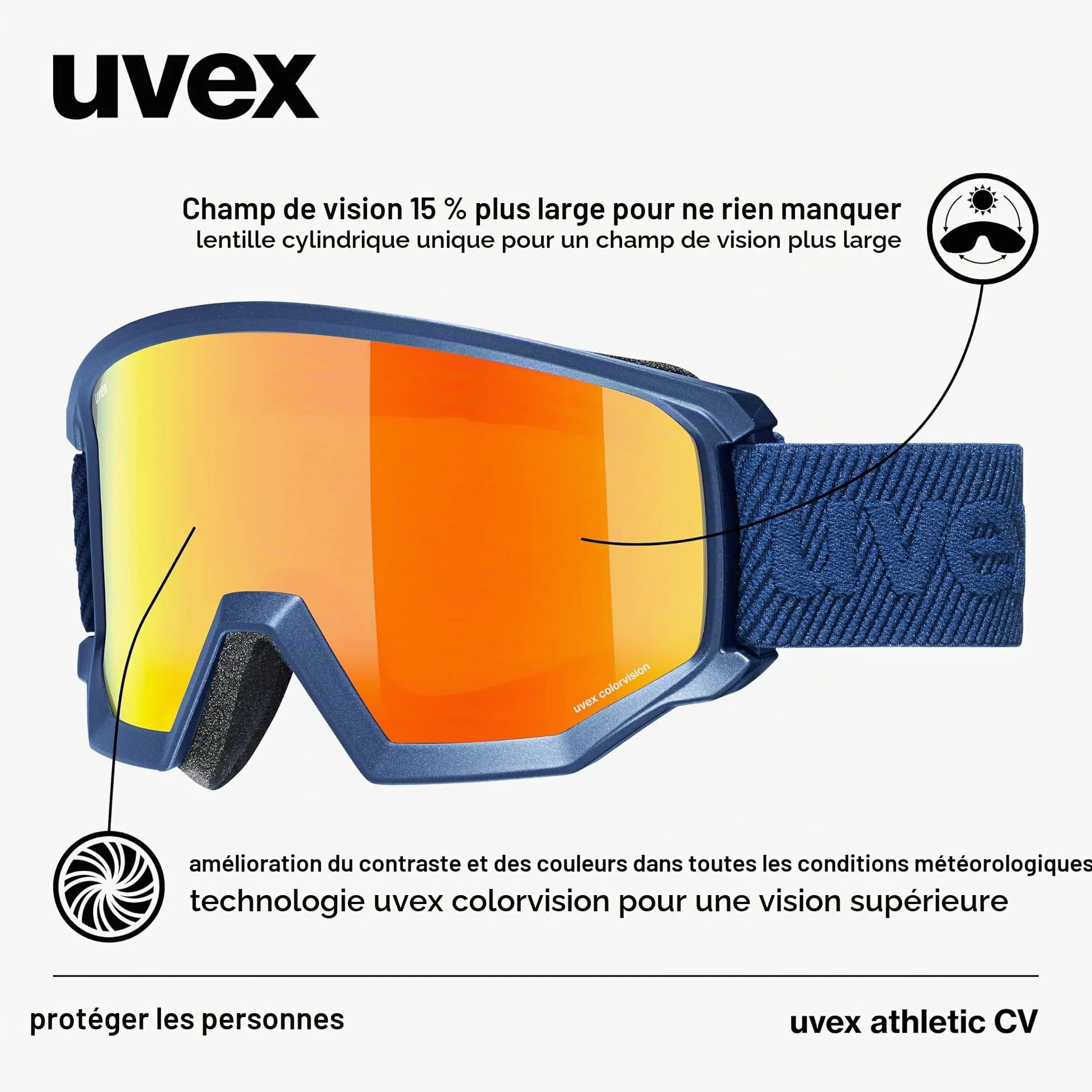 uvex Athletic CV - Lunettes de Vélo pour Hommes et Femmes - à Contraste Élevé - Anti-Buée