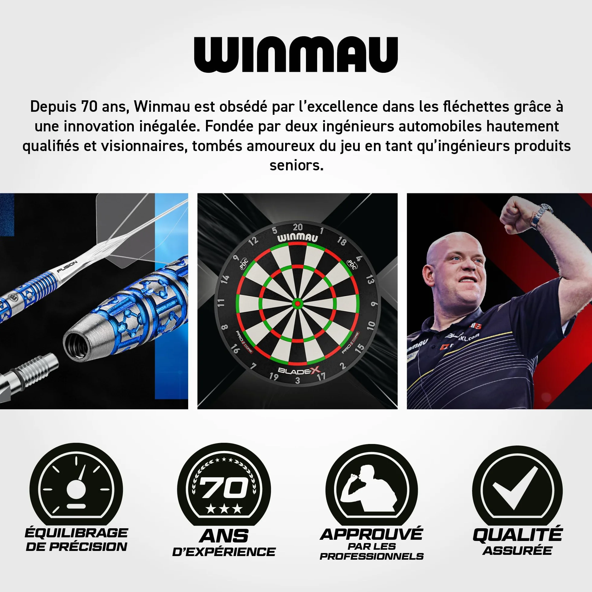 Winmau Jeu de fléchettes en tungstène avec ailettes et tiges