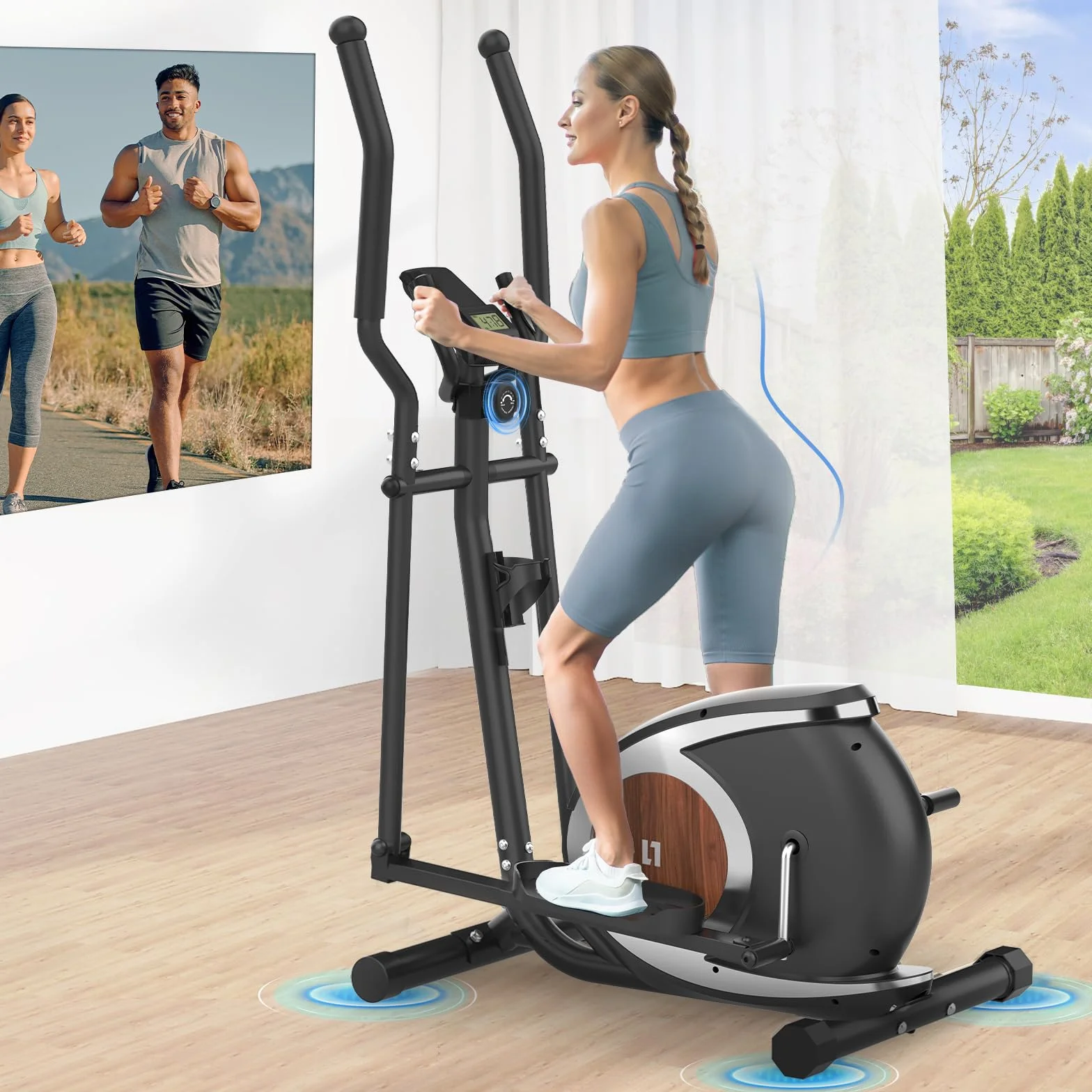 Vélo Elliptique Magnétique 16 Niveaux de Résistance Ultra-Silencieux Écran LCD Porte-Bouteille 120KG