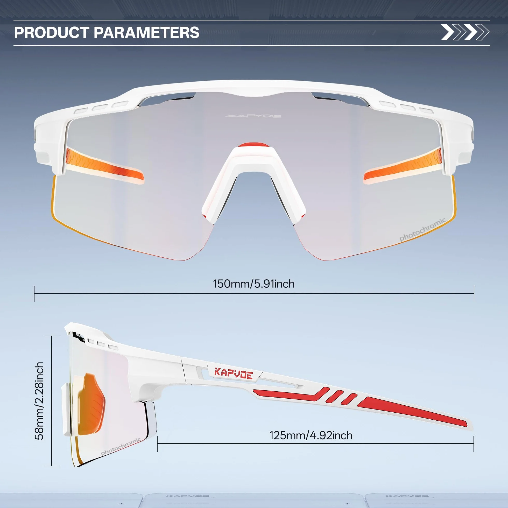 KAPVOE Lunettes Vélo Photochromiques UV400 Protection Cyclisme VTT Sport K75