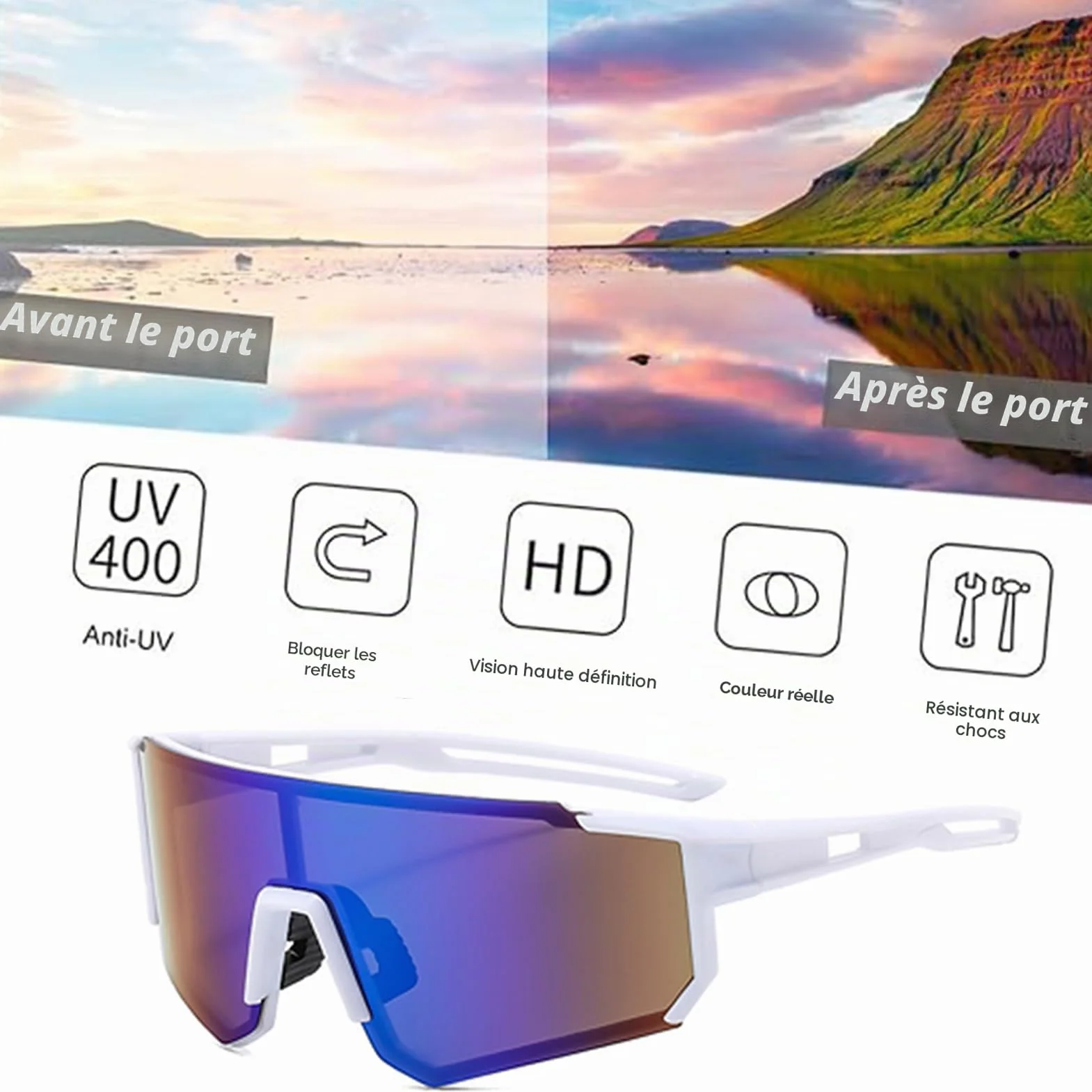 Lunettes de soleil polarisées UV400 cyclisme sport coupe-vent lot 5