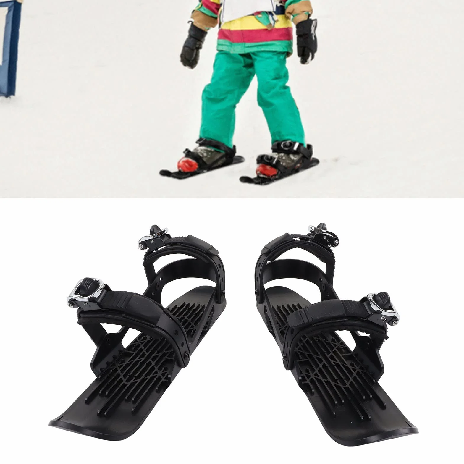 Mini Ski Skates Snowblades Skis Chaussures Bottes pour Adultes avec Sangles Réglables Design Portable en Acier Inoxydable en Nylon Durable pour les Sentiers de Neige de Sports d'hiver