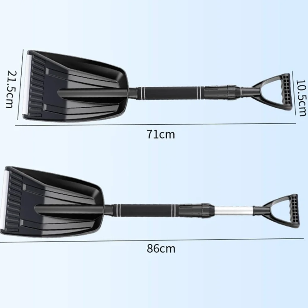 Pelle à neige rétractable pour voiture avec angle réglable, 71-86 cm extensible en aluminium et ABS avec poils à 3 rangées, noir