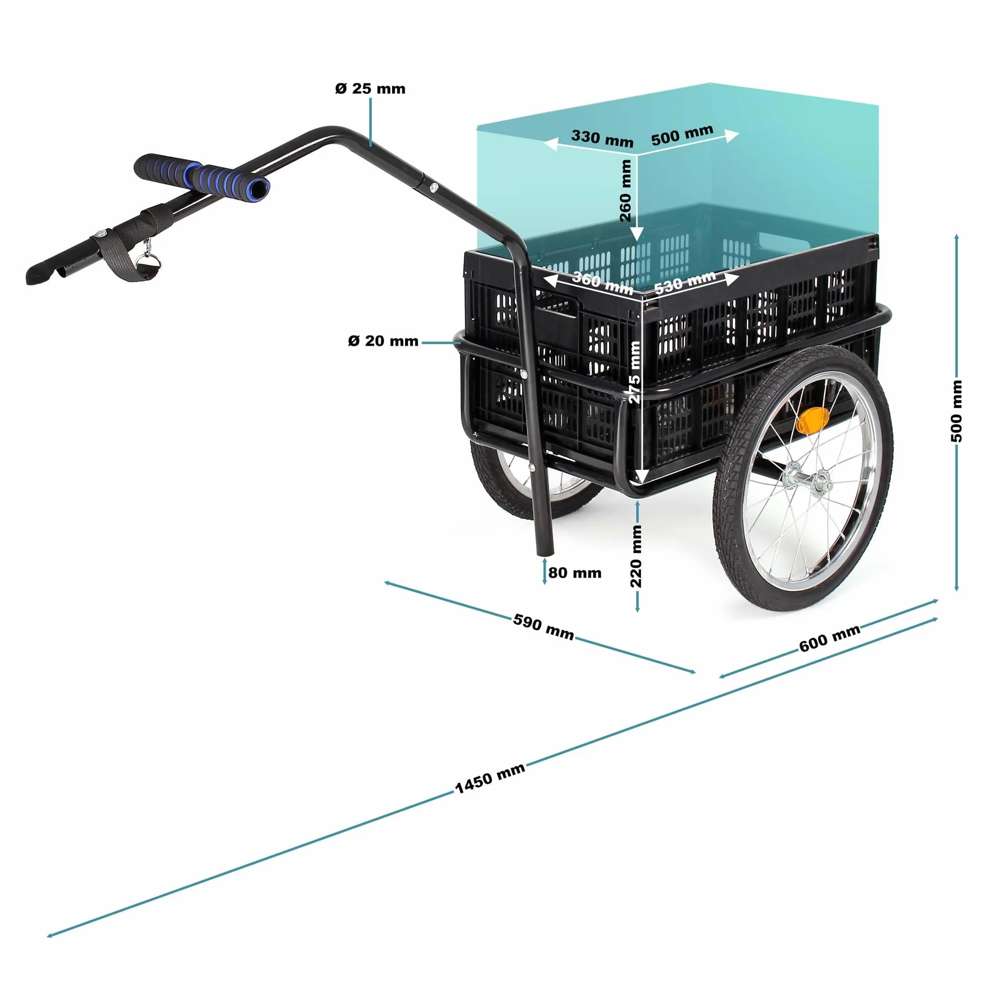 Wiltec Remorque pour vélo 50 kg 1450 x 575 x 730 mm Attelage Rapide Chariot pour Bicyclette