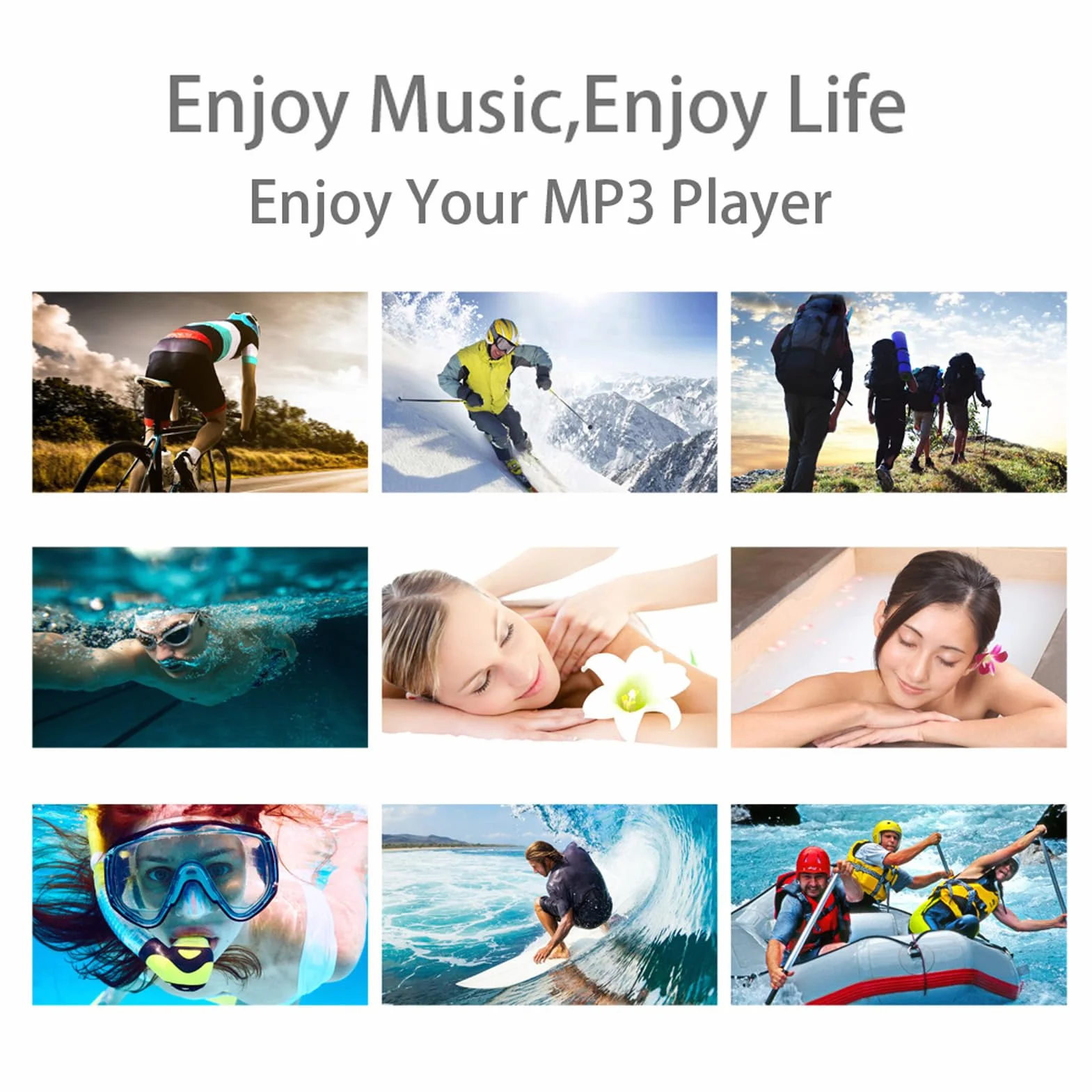 Lecteur Mp3 Imperméable IPX8, Lecteur de Musique avec Clip Arrière, intégré à 8 Go de Mémoire, Mp3 sous-Marin avec Casque pour Surf, Sports Natants, Course (White)