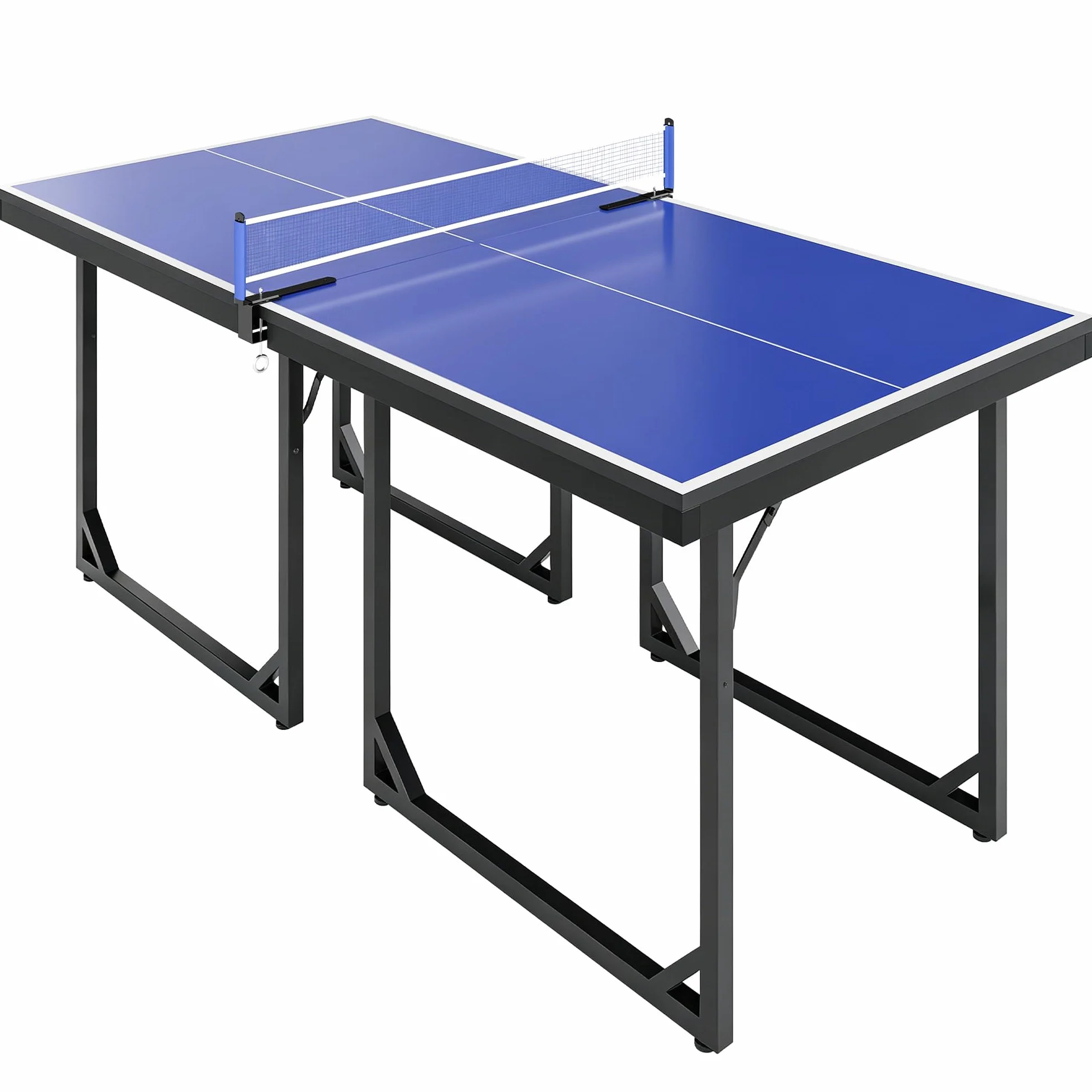 HOMCOM Table de ping-pong pliable 182 x 91 cm, facile à transporter, résistante aux intempéries, stable, table de tennis avec maille et cadre en acier, pour intérieur et extérieur, bleu