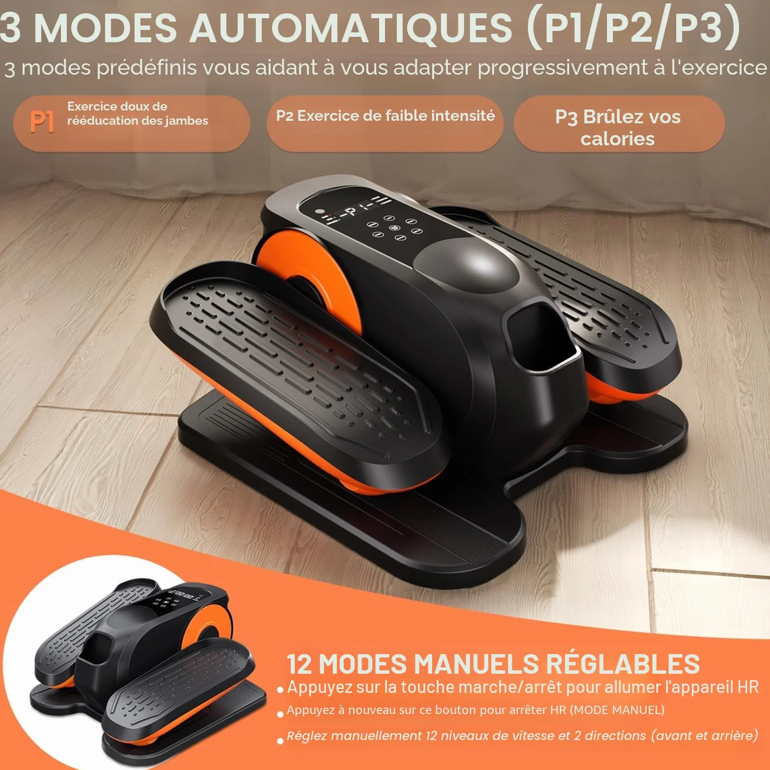 Morelax Vélo Elliptique de Bureau Silencieux Portable 12 Vitesses avec Télécommande et Écran