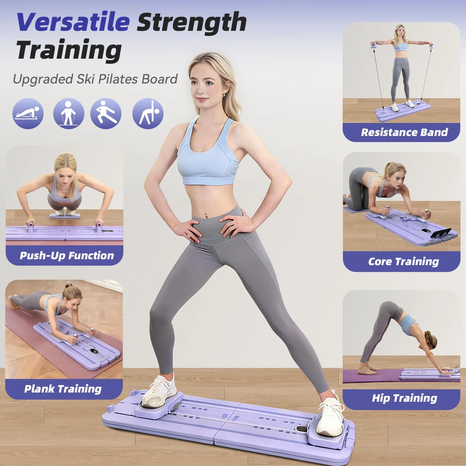 Pilates Reformer Multifonctionnelle avec Rouleau Abdominal Rebond Automatique, Pompes et Corde de Tension