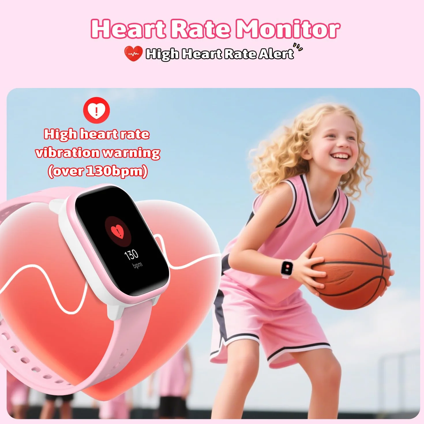 Fikami Montre Intelligente Enfants 1,83" Fitness Tracker Sport Fréquence Cardiaque Compteur Pas 16 Jeux 6-16 Ans