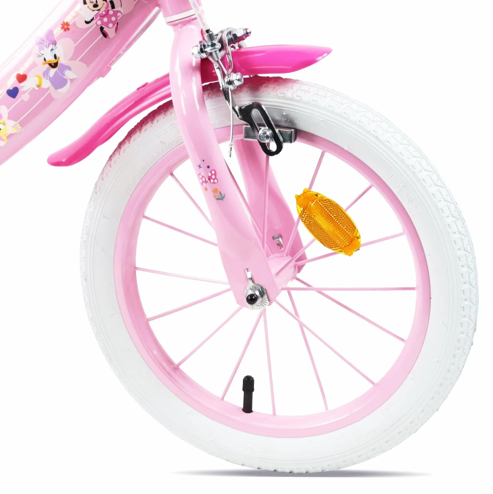 Vélo 14'' Fille Minnie Disney - 2 Freins Caliper - Pneus Gonflables - Panier Avant - Porte-poupée - Garde-Boue - Stabilisateurs, Rose