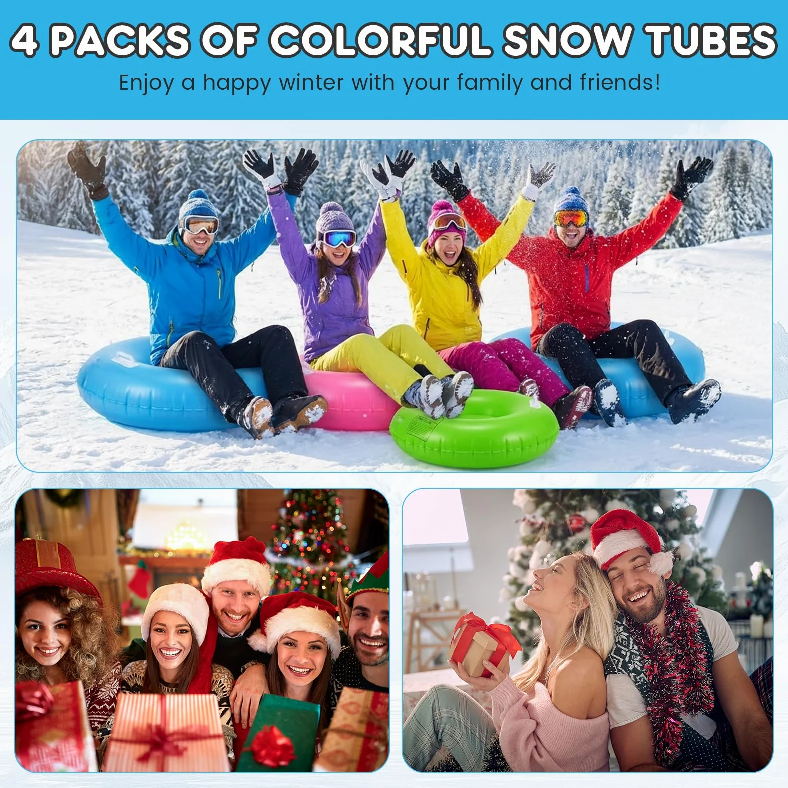 Shappy Lot de 3 luges à neige gonflables robustes pour adultes pour sports de plein air d'hiver avec poignées et fond épais