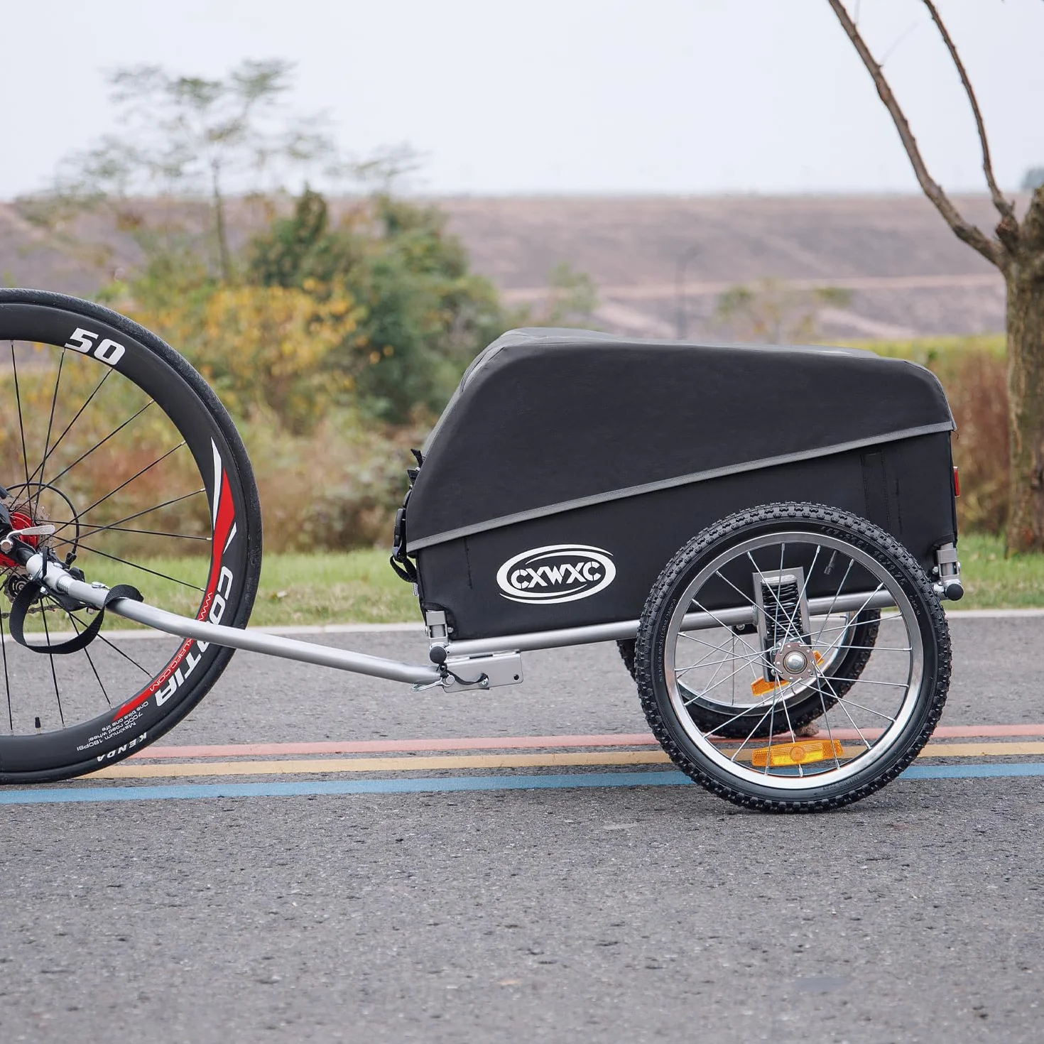 Remorque Velo Cargo Pliante avec Amortisseur, Capacité 120L 40kg, Signal de Sécurité, Bâche Jaune