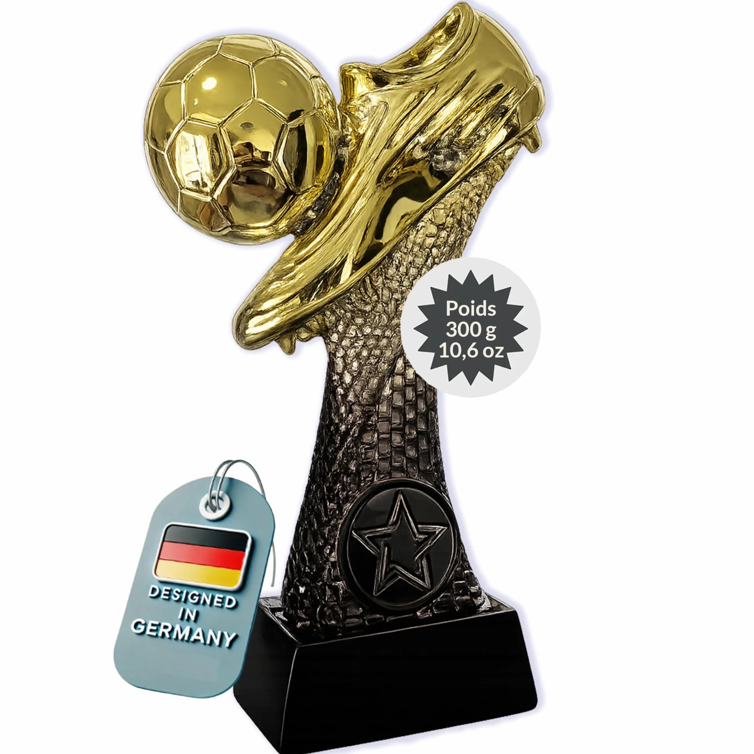 Larius Trophée de football 16 à 21,5 cm (300 à 500 g) - Coupe de vainqueur avec/sans gravure - Coupe de football pour enfants et adultes - Tournoi MVP, récompense - F6