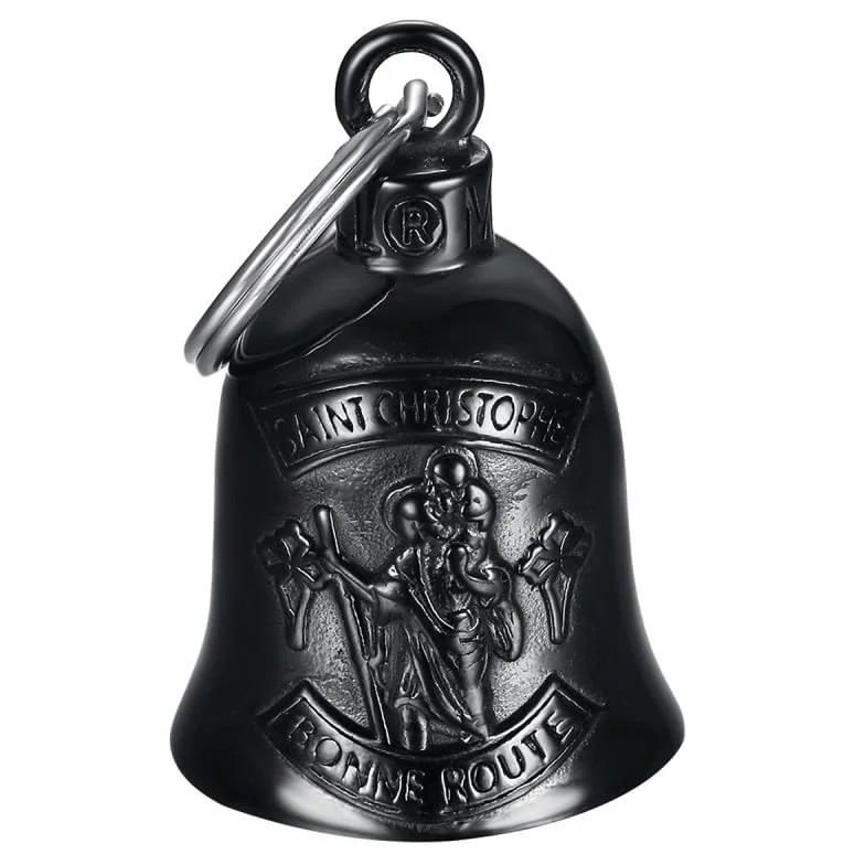 Clochette moto Saint-Christophe Acier inoxydable Noir