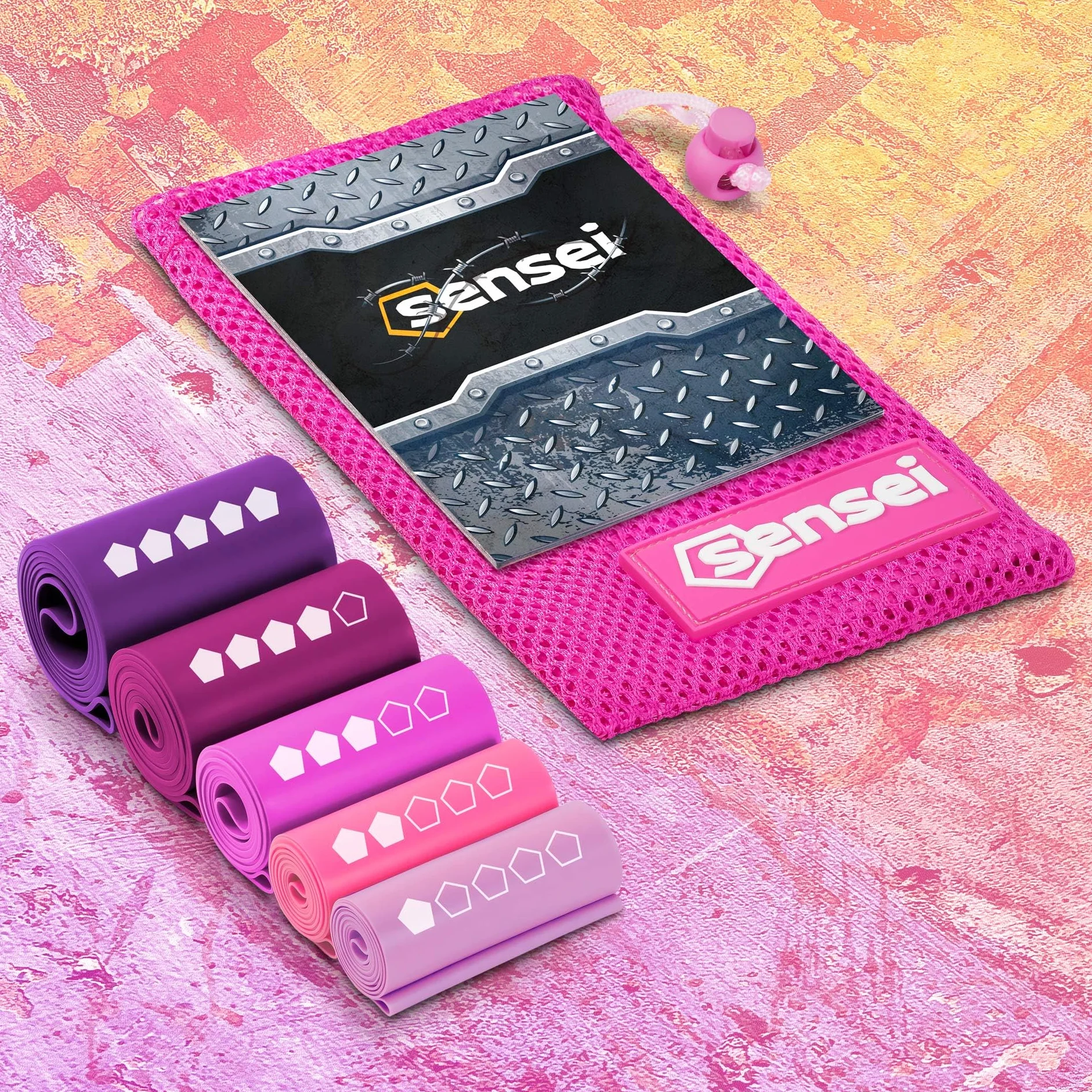SENSEI Bandes Élastiques Set 5 Bandes de Résistance Latex Naturel Niveaux Entraînement Fitness Pilates