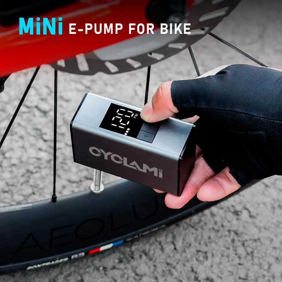 A3MAX Mini pompe à vélo électrique max 150 PSI avec manomètre, arrêt automatique, avec valve Presta et Schrader pour vélo électrique, VTT, vélo de ville et vélo de route