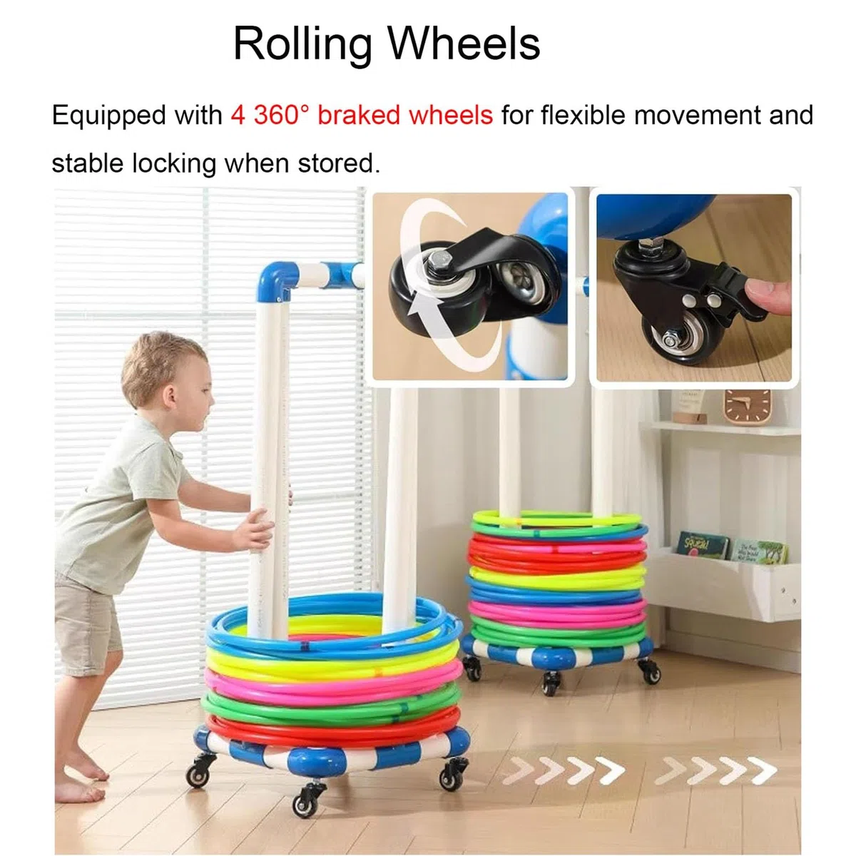 Hula Hoop et support de corde à sauter, chariot de rangement autonome de fitness, organisateur d'équipement de sport mobile pour garage et aire de jeux