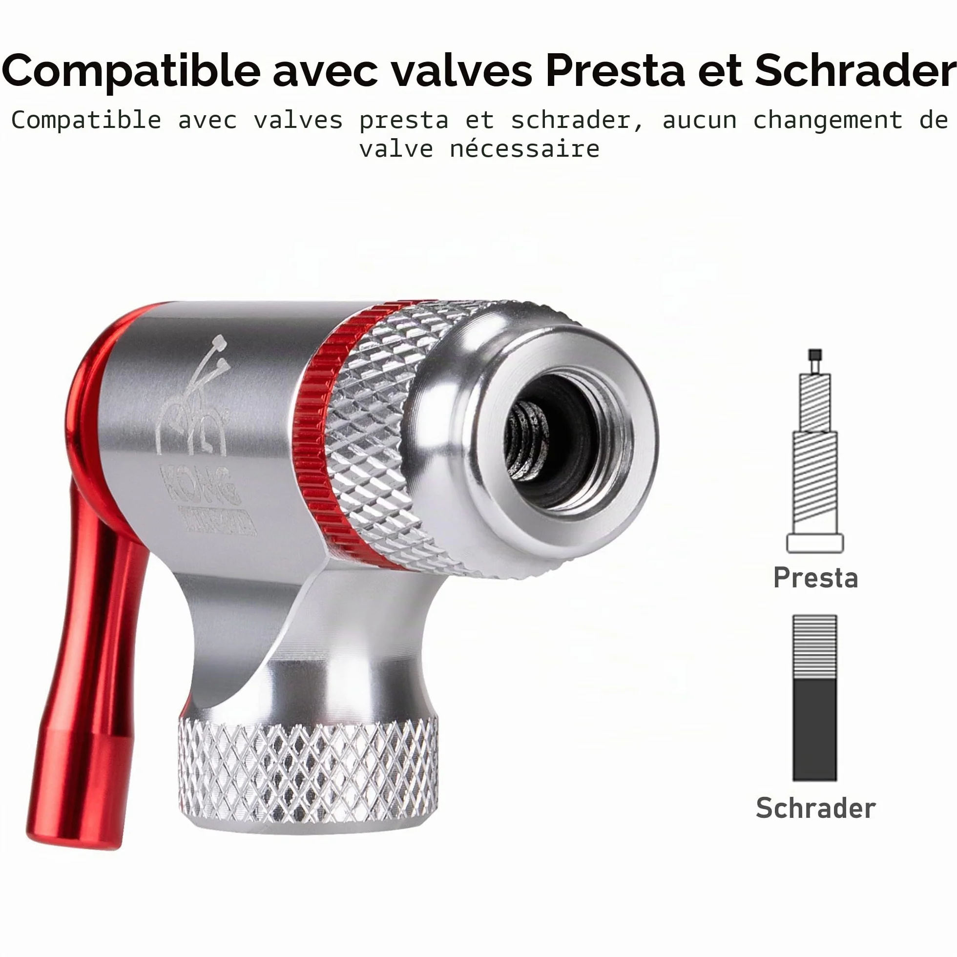 Kit de Gonfleur CO2 Vélo avec 6 Cartouches Filetées 16g/25g Compatible Presta Schrader