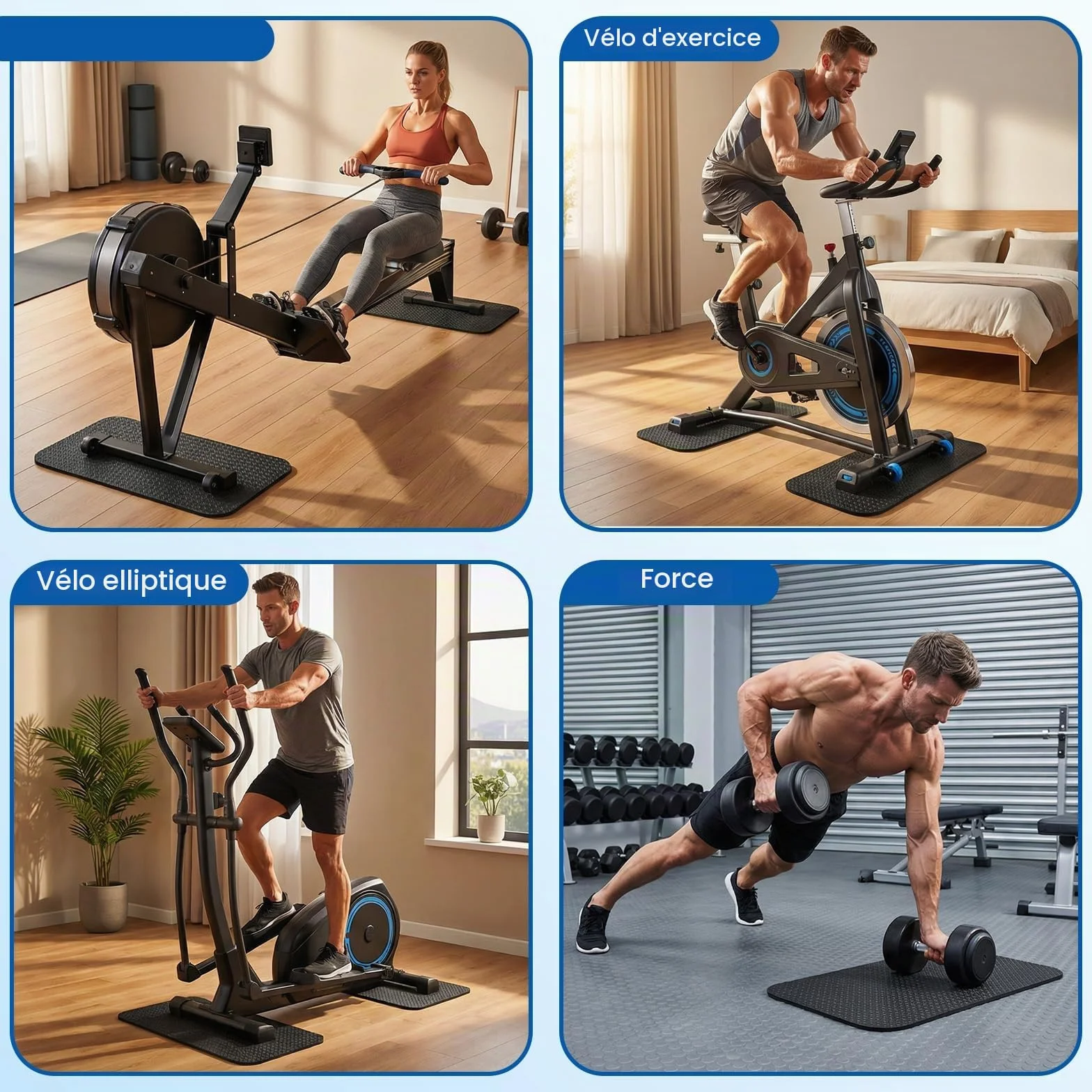 Tapis Fitness Protection Sol Double Face Silicone Anti Bruit Vibration 30x63.5 Cm Lot De 2