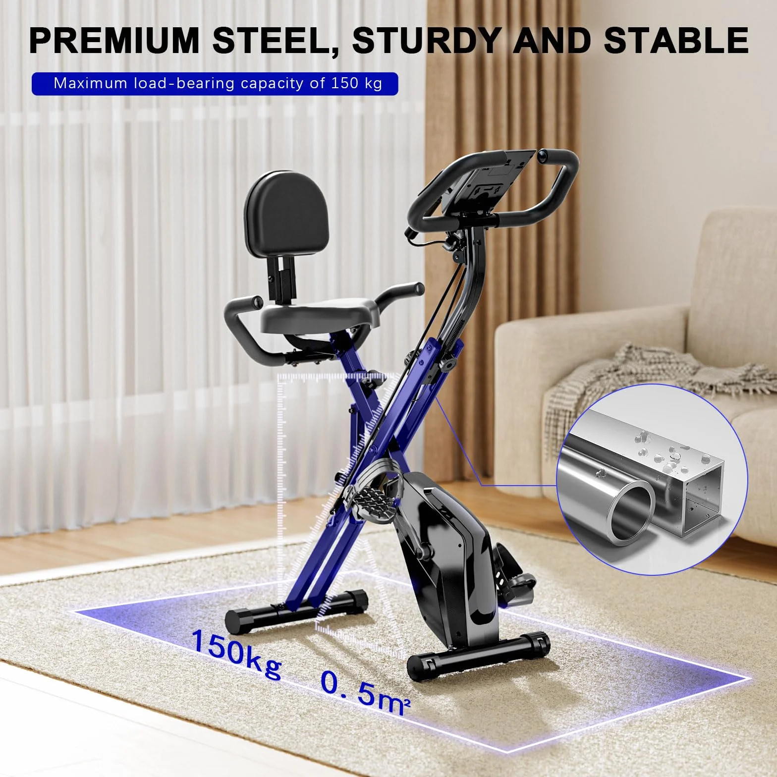 Vélo d'appartement pliable 4 en 1 ergomètre 150 kg résistance magnétique réglable écran LCD fitness bike capteurs à pulsation