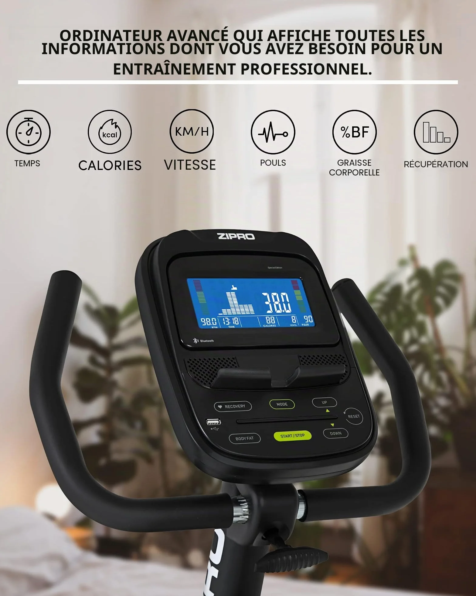 Zipro Vélo d'appartement magnétique Ergomètre Fitness 150 kg