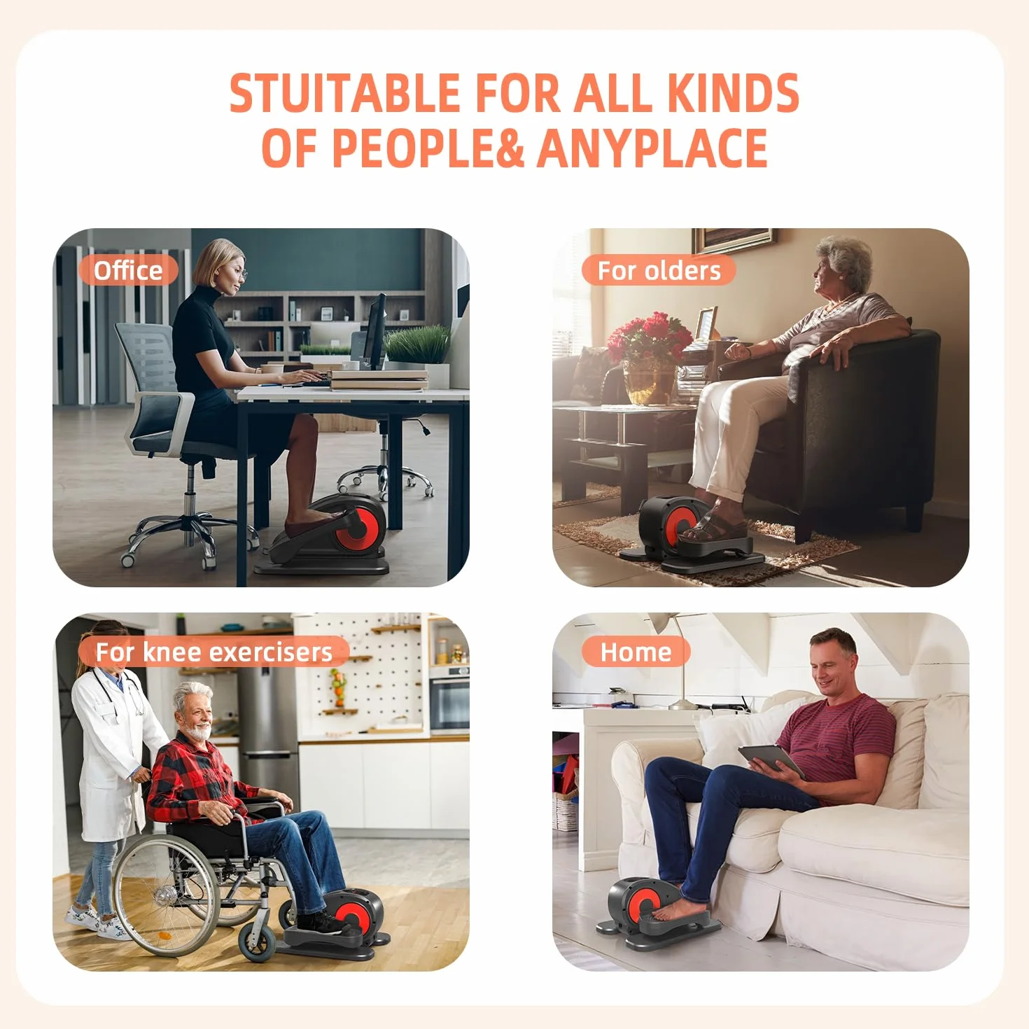 Exerciseur à Pédale Elliptique Portable Ultra Silencieuse avec Télécommande pour Personnes Âgées et Adultes