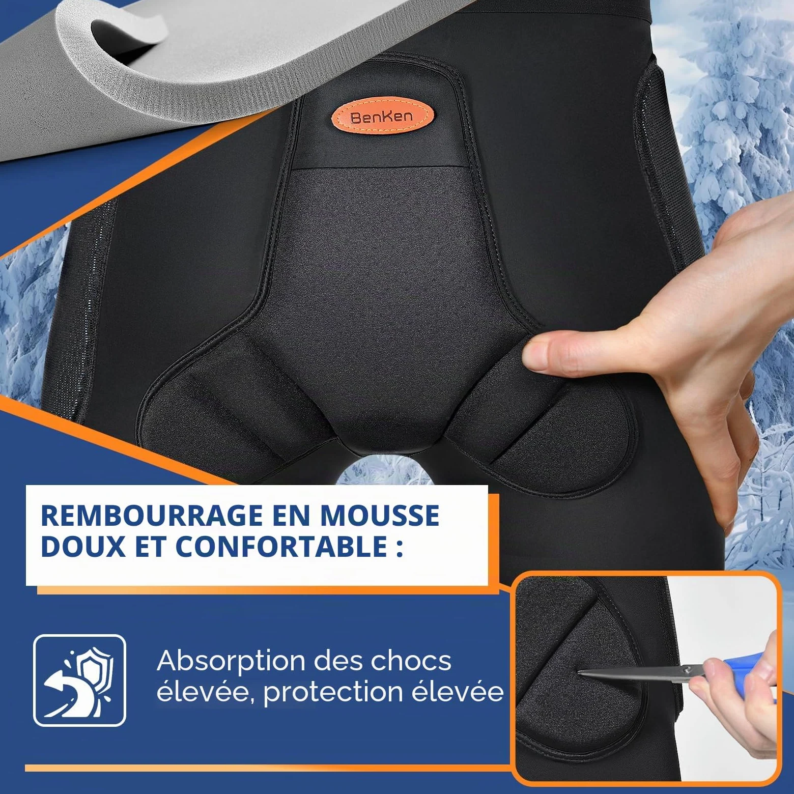 BenKen Short de protection de sport 3D EVA Butt Pad, équipement de protection anti-collision pour homme et femme, short de protection rembourré résistant aux chocs pour snowboard, patinage, patins à