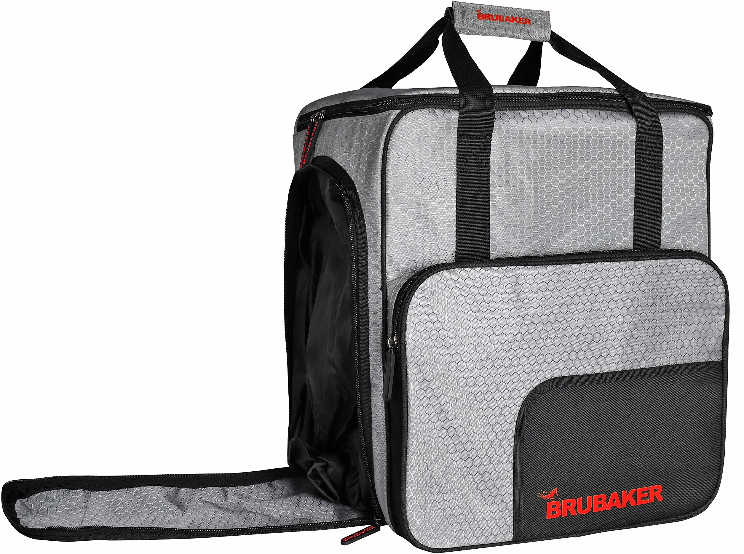 BRUBAKER Housse à Skis Sac à Chaussures de Ski CarverTec Pro 1 Paire Skis Bâtons Chaussures Casque Argenté Rouge
