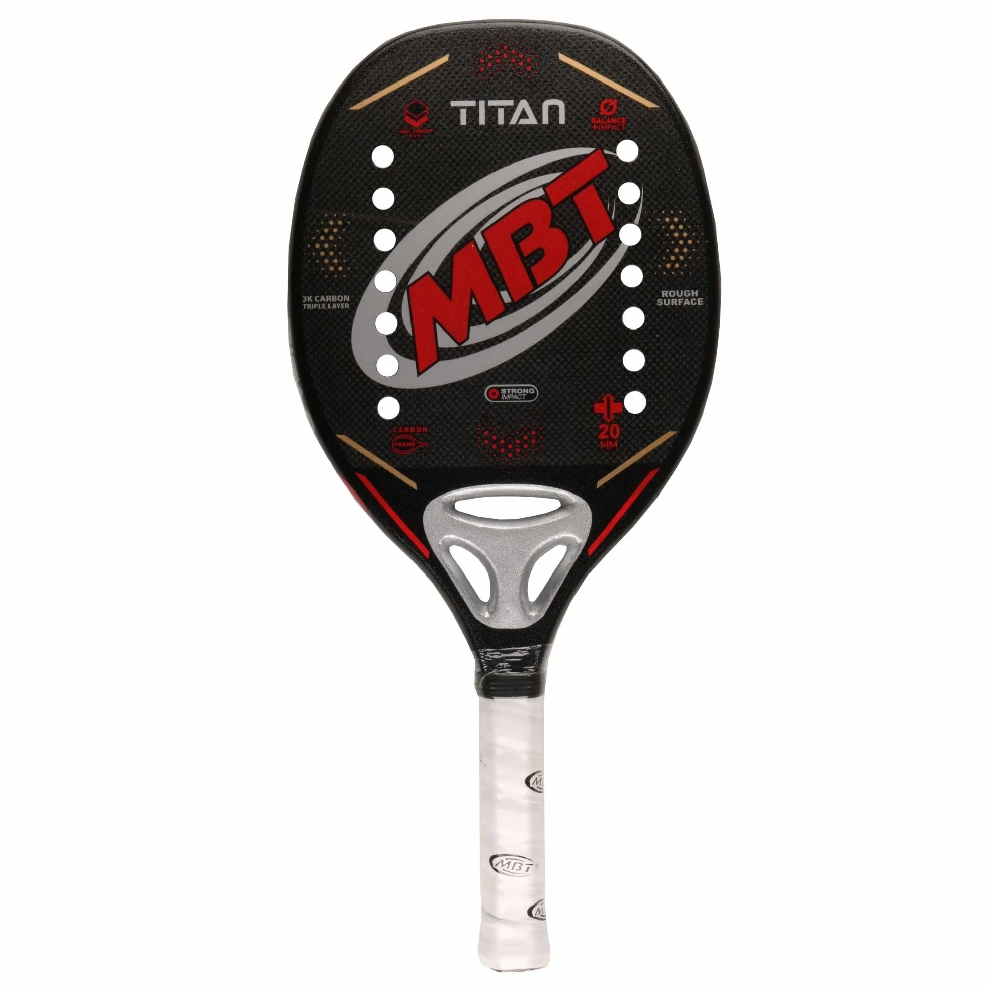 MBT TITAN Raquette Beach Tennis Fibre de Carbone 3K Eva High Power Profil 20mm
