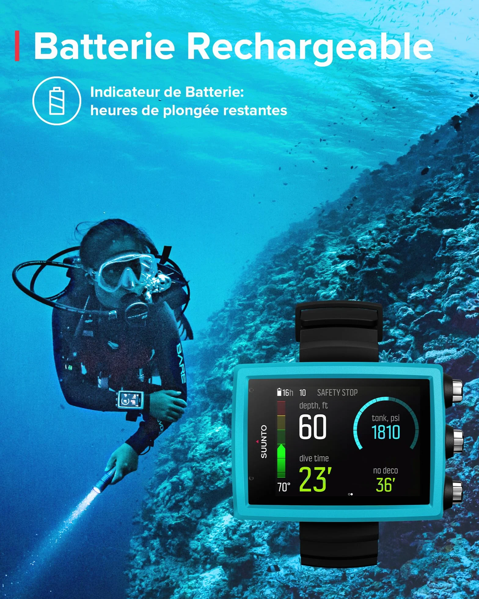SUUNTO EON Core Montre de Plongée Numérique Écran Couleur Étanche 80m Ordinateur sous-Marine Batterie Rechargeable
