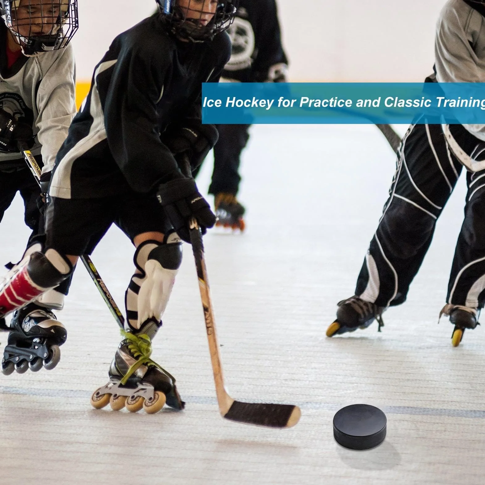 Palet de hockey sur glace 7,6 cm 4 pièces sans caoutchouc pour entraînement rouleau et étang