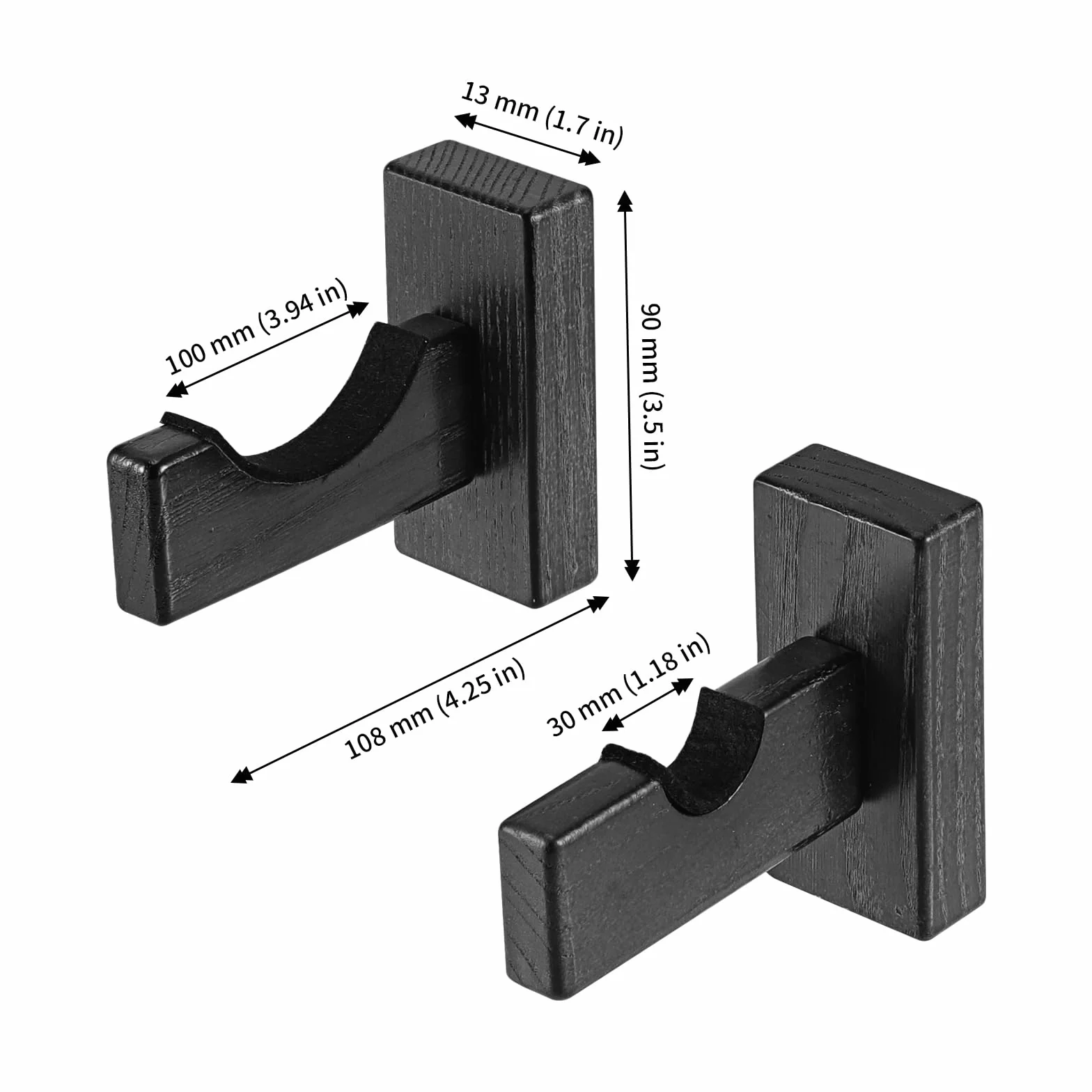 Lot de 6 Supports Mural pour Batte de Baseball en Bois - Noir